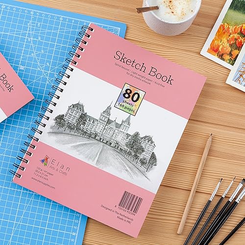 Miniatura 8 de Elan Cuaderno de bocetos A4, 80 hojas de papel italiano de 4.23 ozm, A4 de 9 x 12 pulgadas, encuadernado en espiral, hecho para artistas, libro de