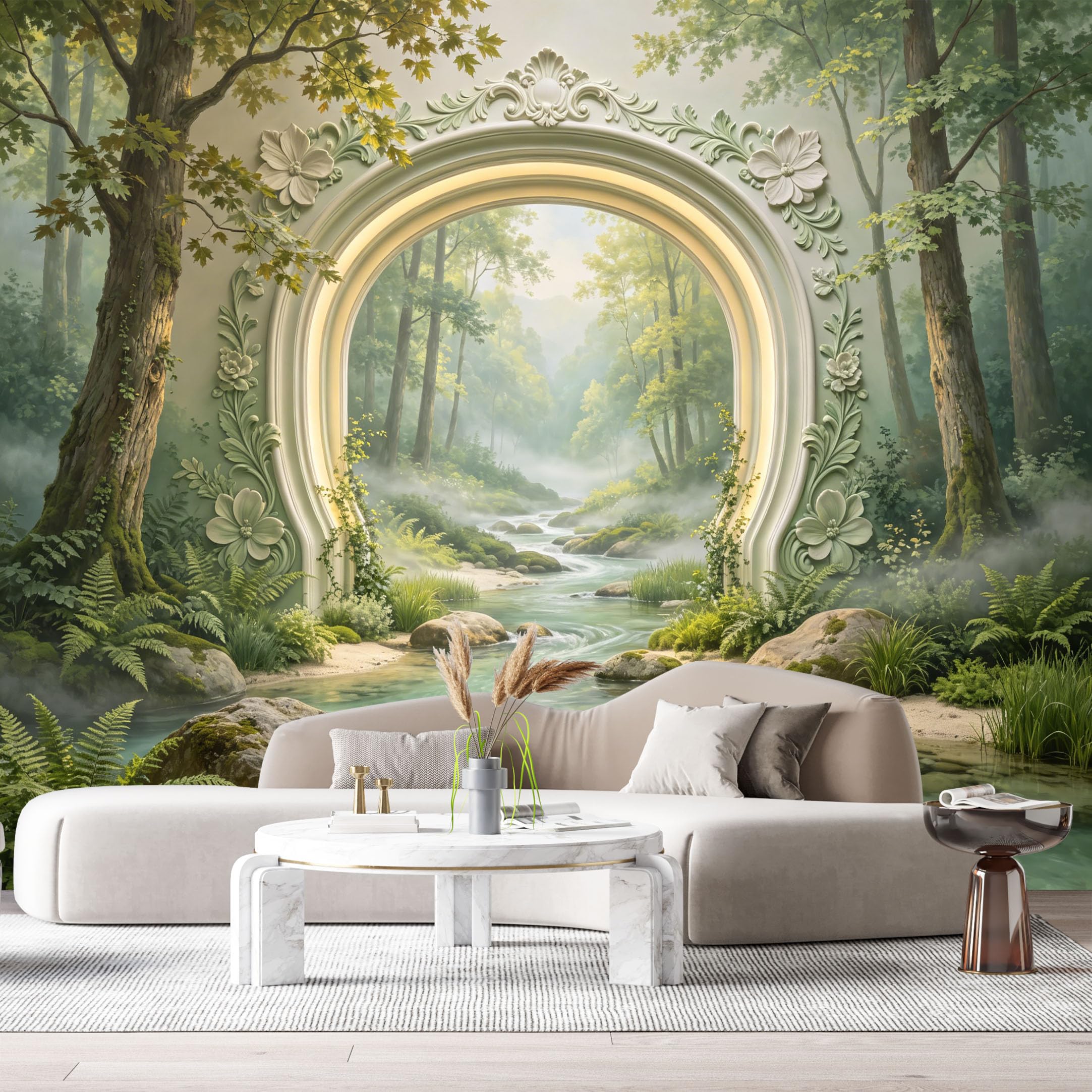 Custom Size Wall Murals Forest River Archway Neoclassical 3D Trompe L'Oeil SelfAdhesiveWall Fabric Removable Wallpaper Wall Decor for Living Room Bedroom Bathroom