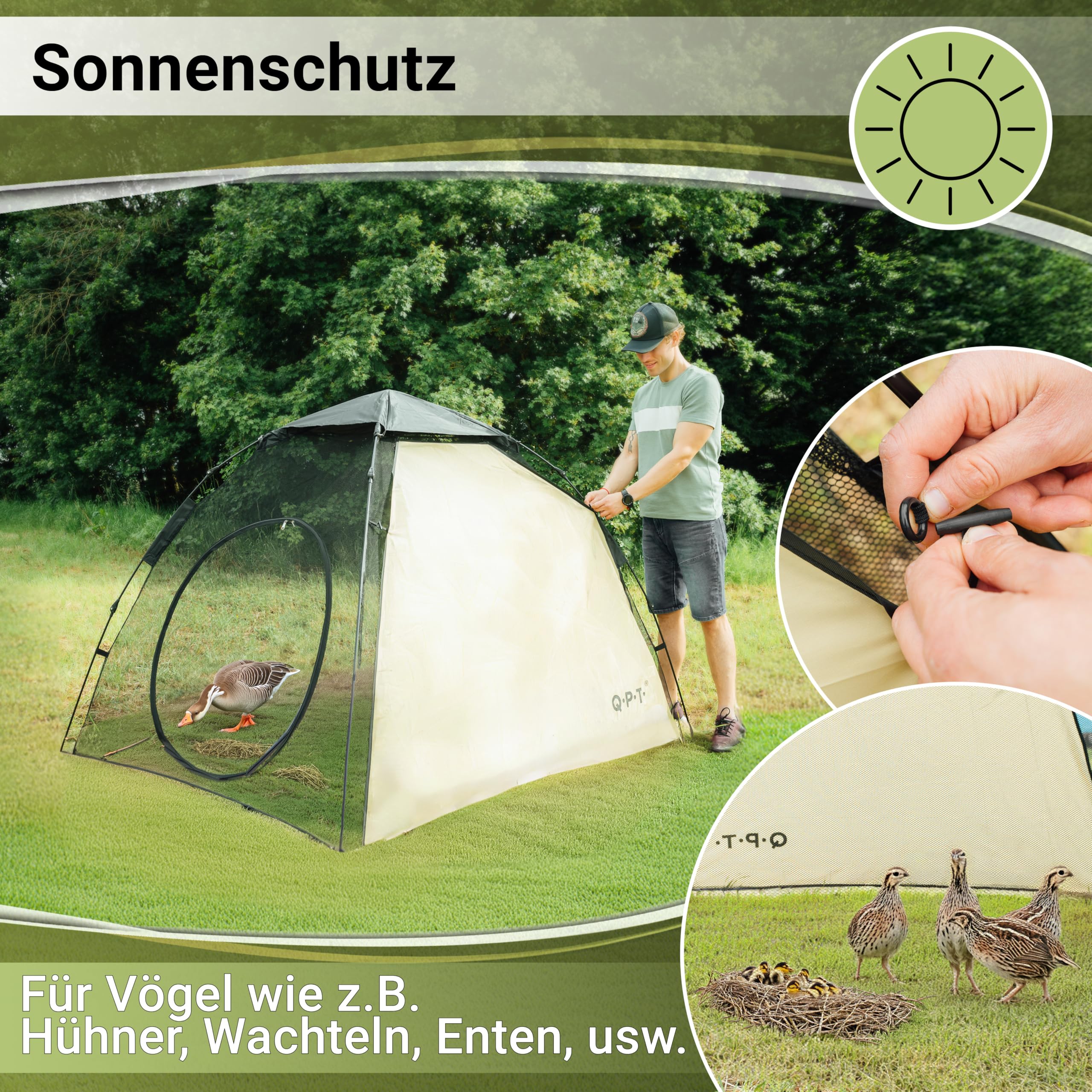 Auslauf Kleintiere, reißfestes Mesh, Pop-up System, 200x180x145 cm, verwendbar als Freilaufgehege für Hühner, Küken Auslauf, Wachtelstall, Entenstall, Katzengehege Outdoor