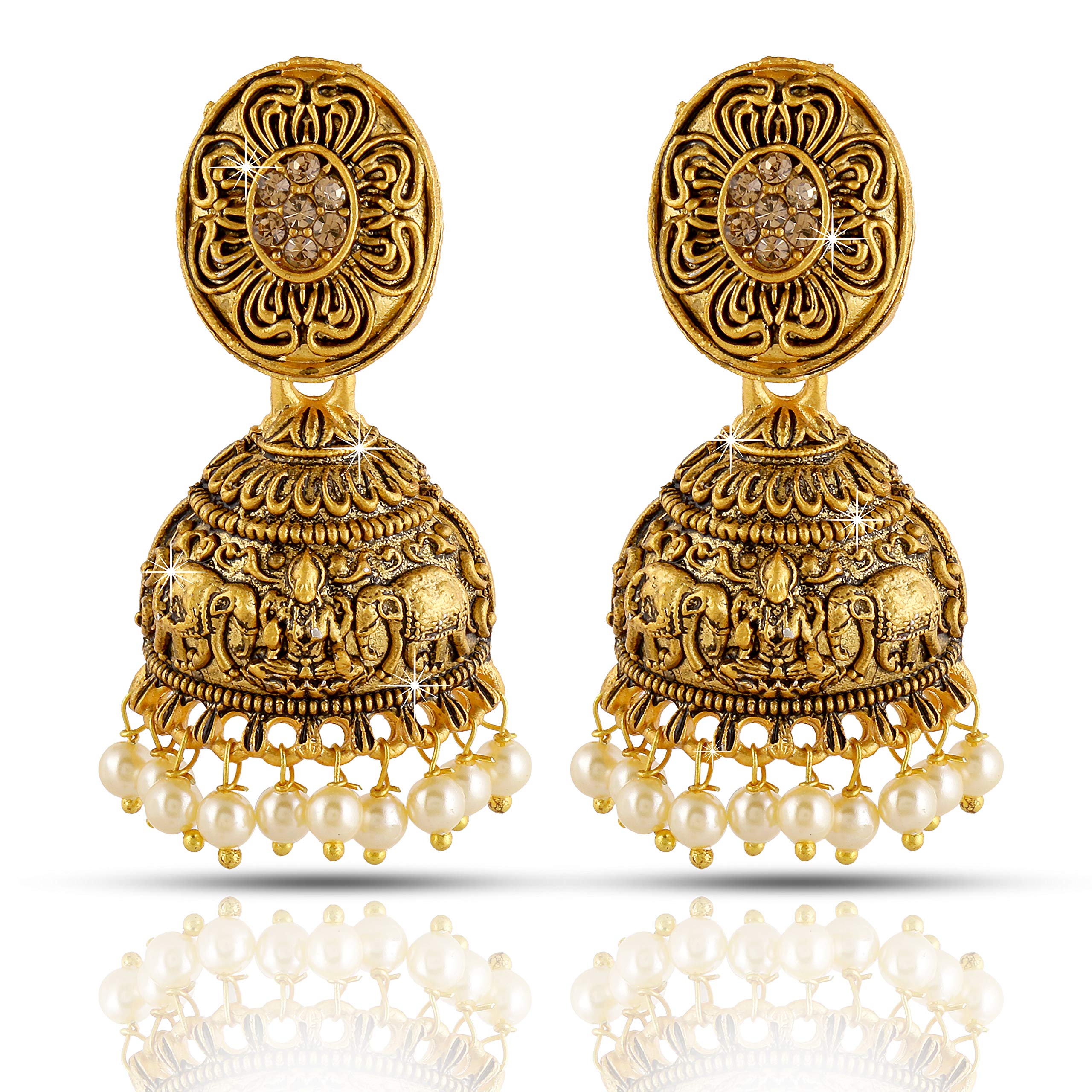 Yellow Chimes Traditional Multi layered Meenakari Temple Jewelry Oxidized Matte Gold Plated Jhumka Earrings for Women & Girls