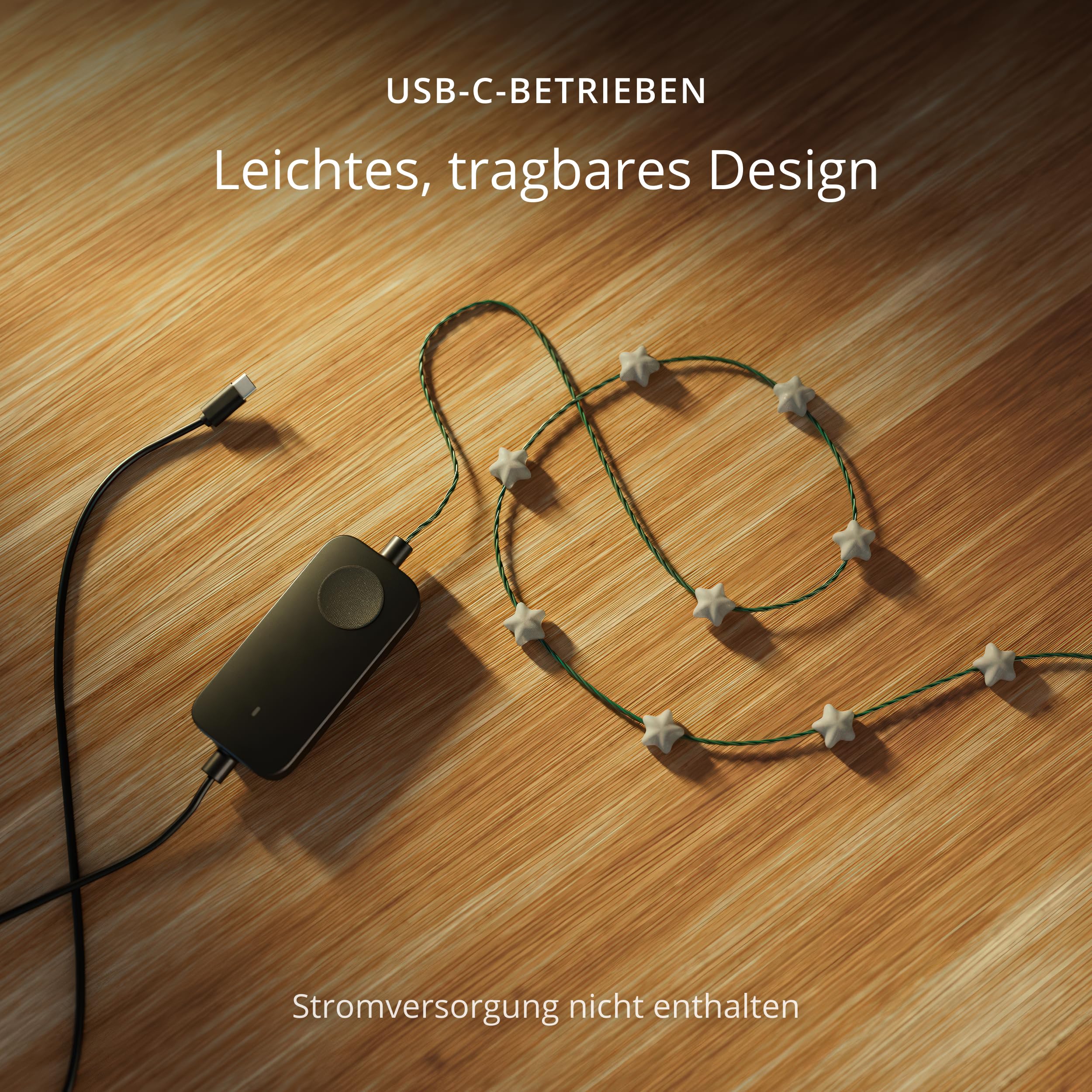Twinkly Strings USB-C Star 200 LED, Sternförmige LED-Lichterkette, RGB LED-Lichter Mehrfarbig, Lichter zum Valentinstag, Kompatibel mit Alexa und Google Home, USB-C, Grünes Kabel, 12m