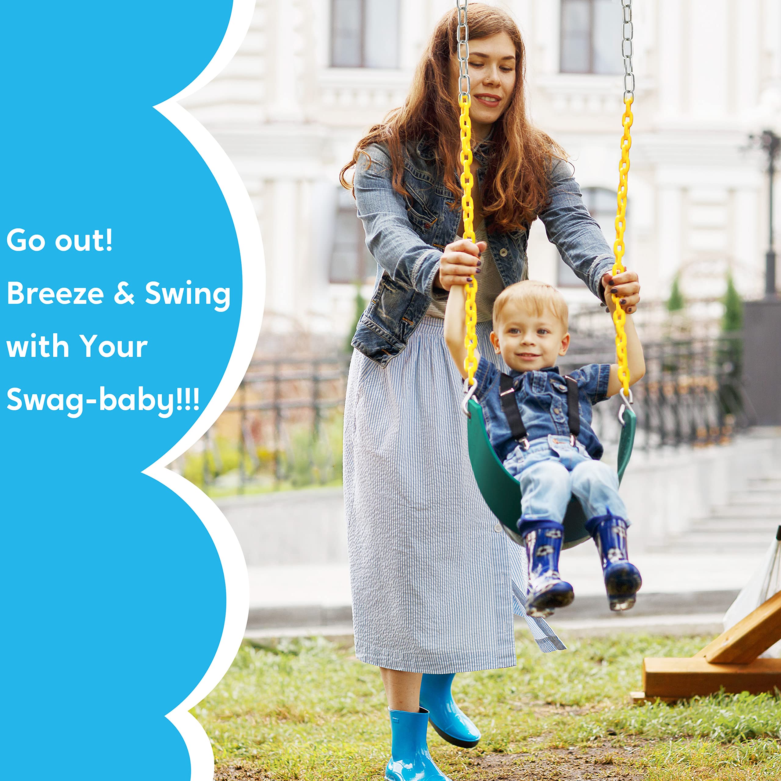 TURFEE 3 Pack Assorted Swing Set, Including 1 Gym Rings Trapeze Swing Bar and 2 Pcs Swings with Plastic Coated Chain, Swing Set Accessories Replacement for Kids Outdoor Play, Playground- Green