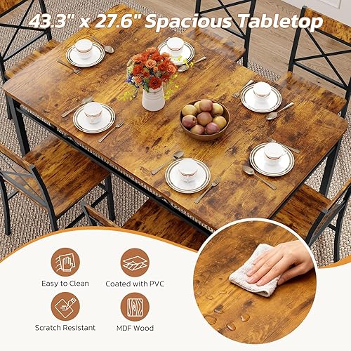 Miniatura 7 de Juego de mesa de comedor de 7 piezas, juego de 6 sillas de mesa de cocina, juegos de comedor para 6, juego de mesa de comedor de granja con 6 sillas