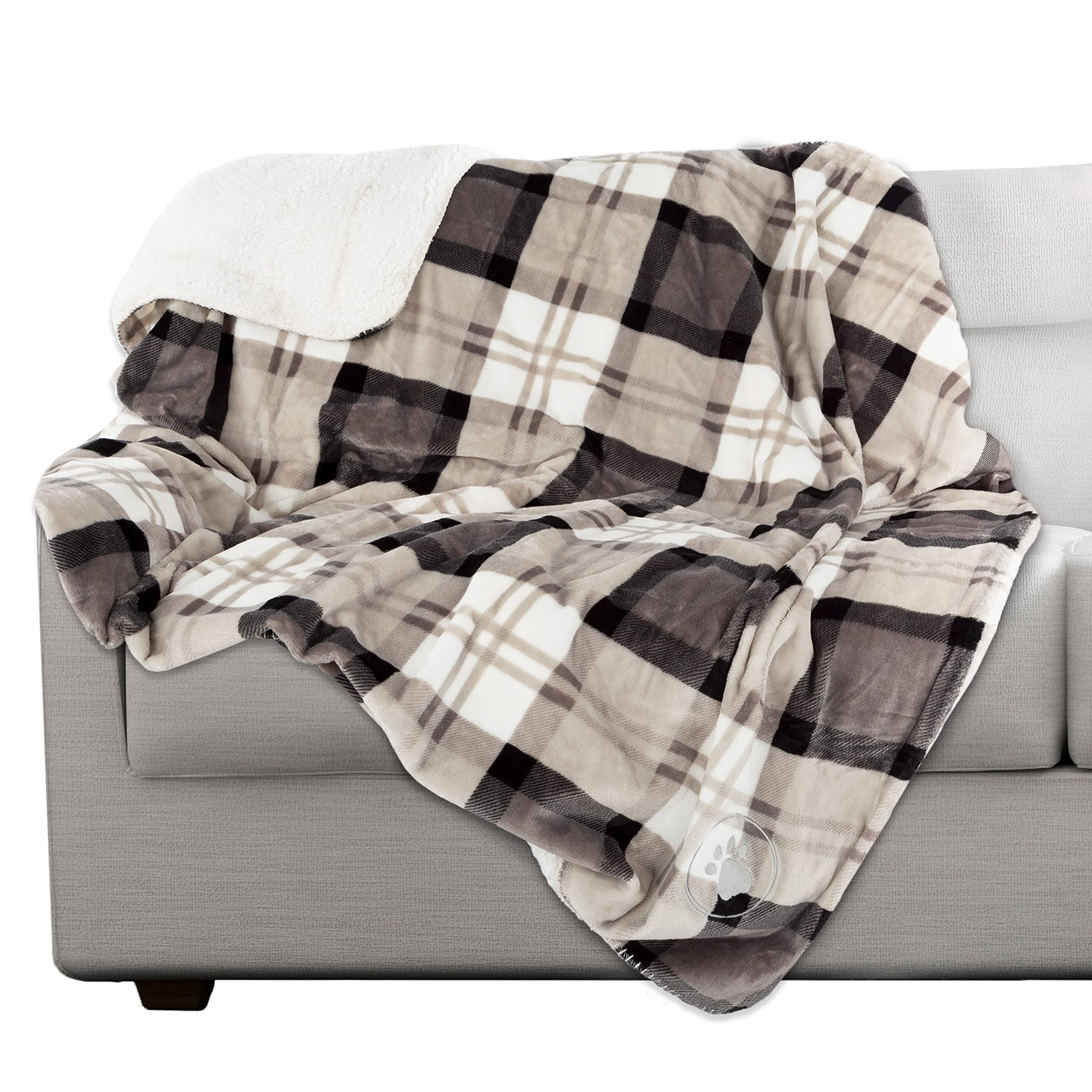 PETMAKER Manta para mascotas – Manta reversible impermeable a cuadros que protege el sofá, el coche y la cama de derrames, manchas o pelaje – Mantas para perros y gatos (gris), grande