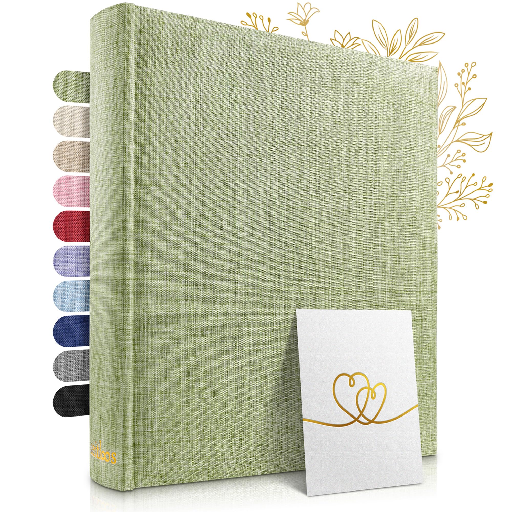 ZEITLOOS® Álbum de fotos para pegar y escribir - lino - 600 fotos Verde | Precioso diseño con hojas protectoras - álbum de fotos 10x15 para rellenar 31x32cm - 100 páginas - boda y regalo