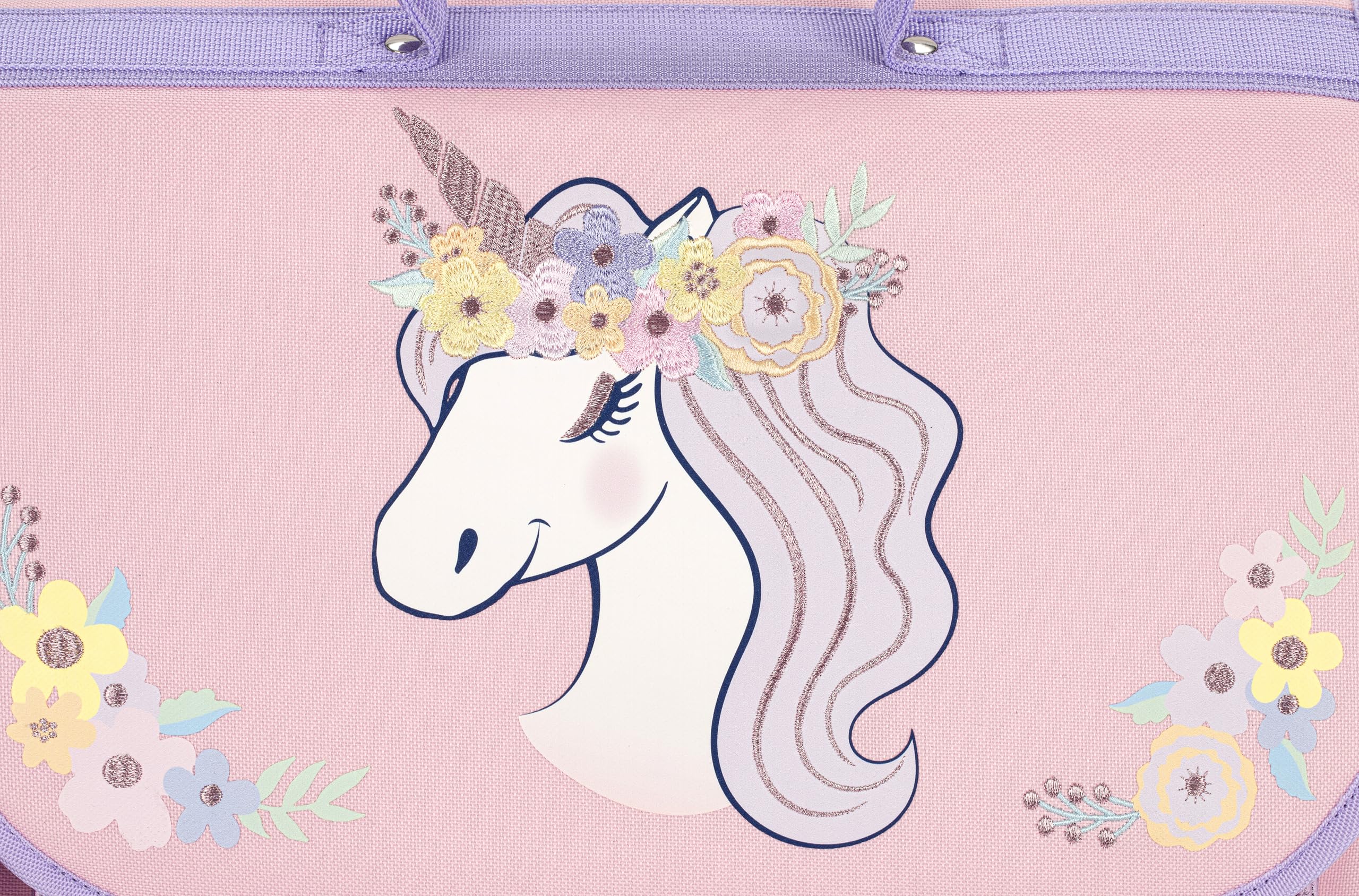 Viquel - Cartable Primaire Floral Unicorn - Cartable Fille Licorne 2 Compartiments - Rose Sac Scolaire Ergonomique avec Bandes réfléchissantes, Compartiments Multiples