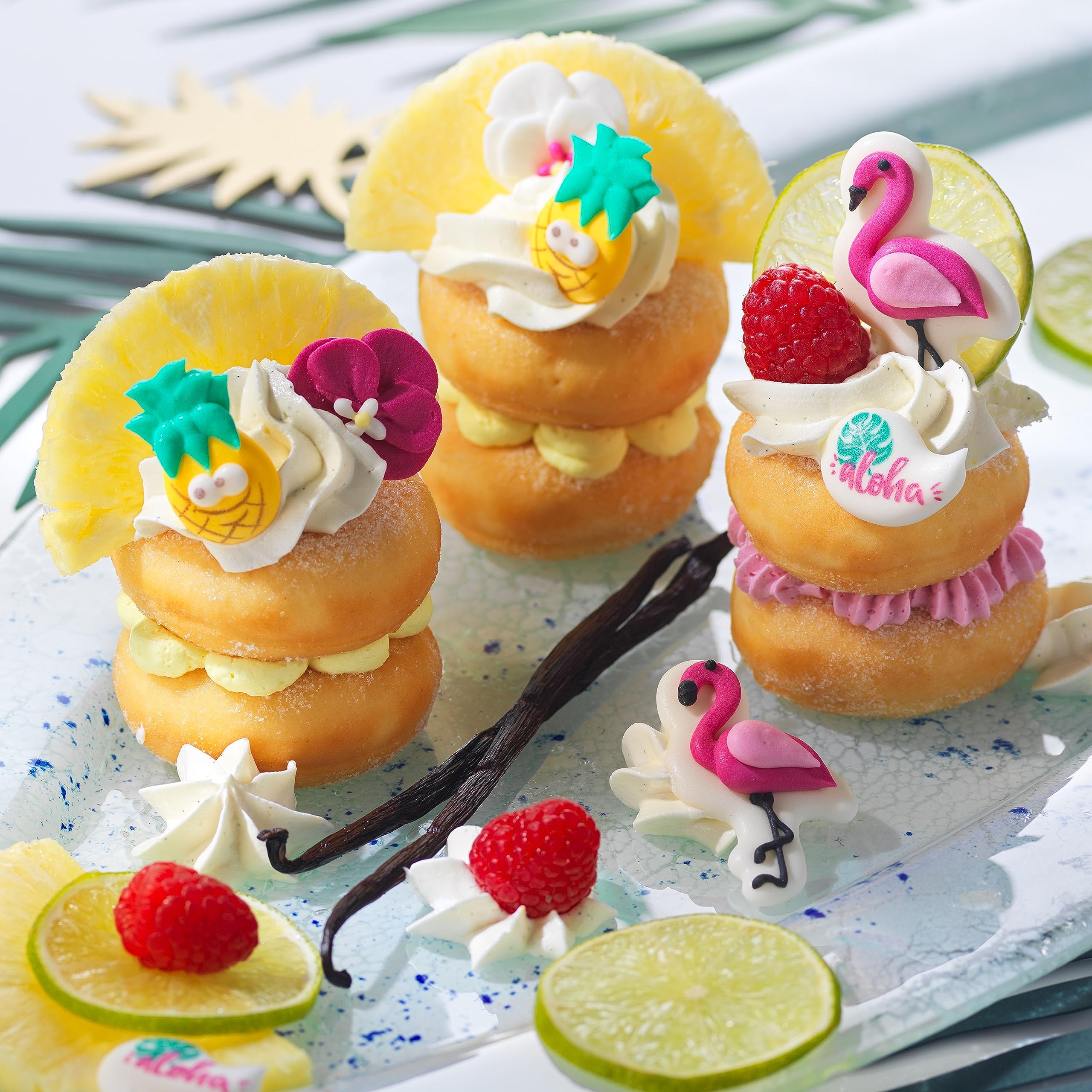 Günthart BackDecor | VKE mit 15 Packungen | Zucker Flamingo Set | Ananas aus Zucker | Flamingo Zuckerfiguren | Aloha Zuckerfiguren | Aloha Party | Flamingo Party
