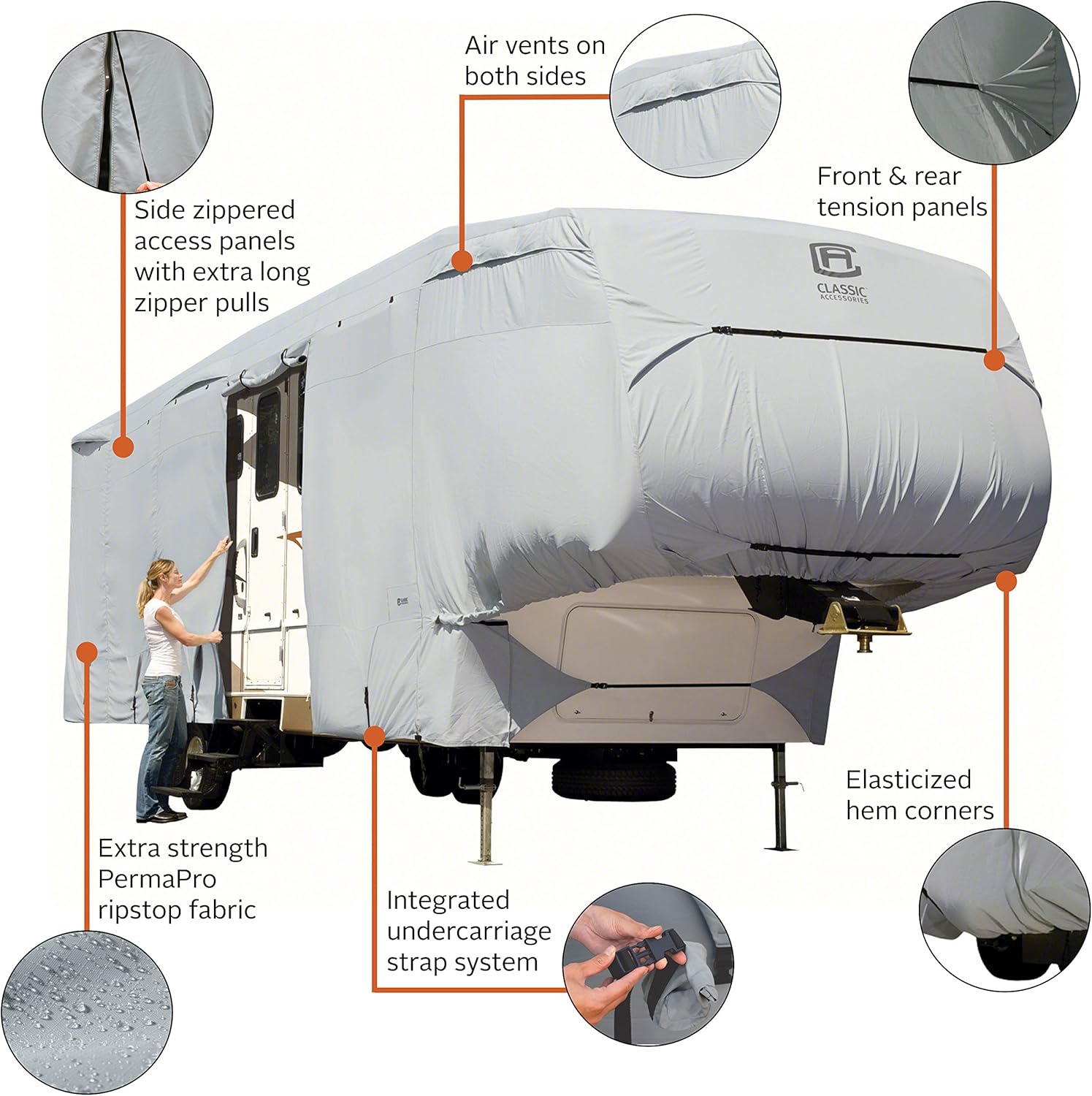 Classic Accessories Over Drive PermaPRO 5th Wheel Cover, Fits 41' - 44' RVs, RV Cover, Camper Cover, Travel Trailer Cover