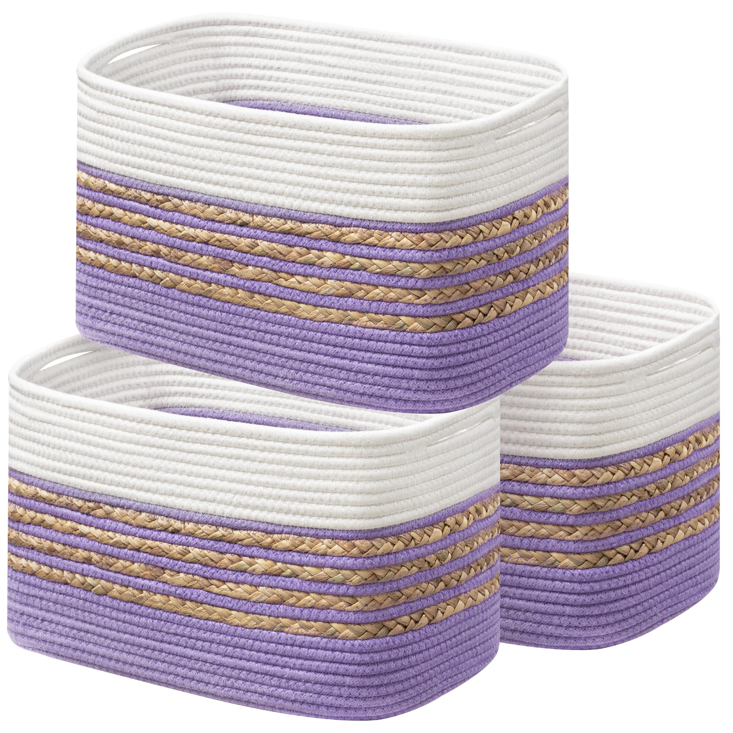 UBBCARE Paquete de 3 cestas para organizar, cestas de almacenamiento tejidas para juguetes y toallas, cesta rectangular de cuerda de algodón con asas, 14 pulgadas de largo x 8 pulgadas de ancho x 9
