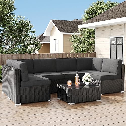 Miniatura 9 de LayinSun Cojines de repuesto para muebles de exterior para 6 asientos, juego de sofá de mimbre de ratán seccional, juego de 14 cojines