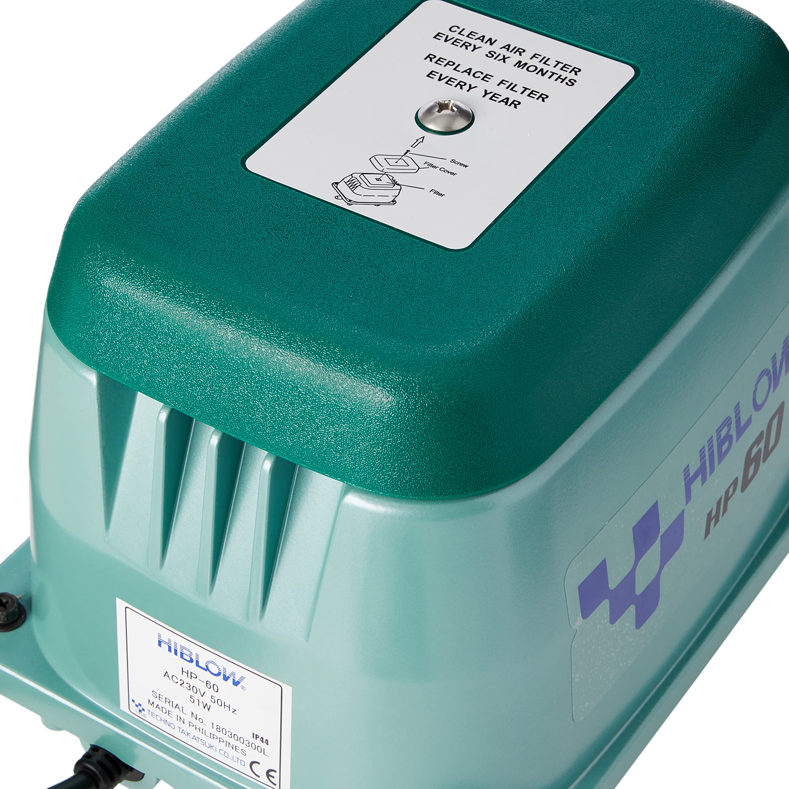HiBlow Luftpumpe HP-60 60l/min bei 1,3m, Ausgang 18mm, 51 Watt