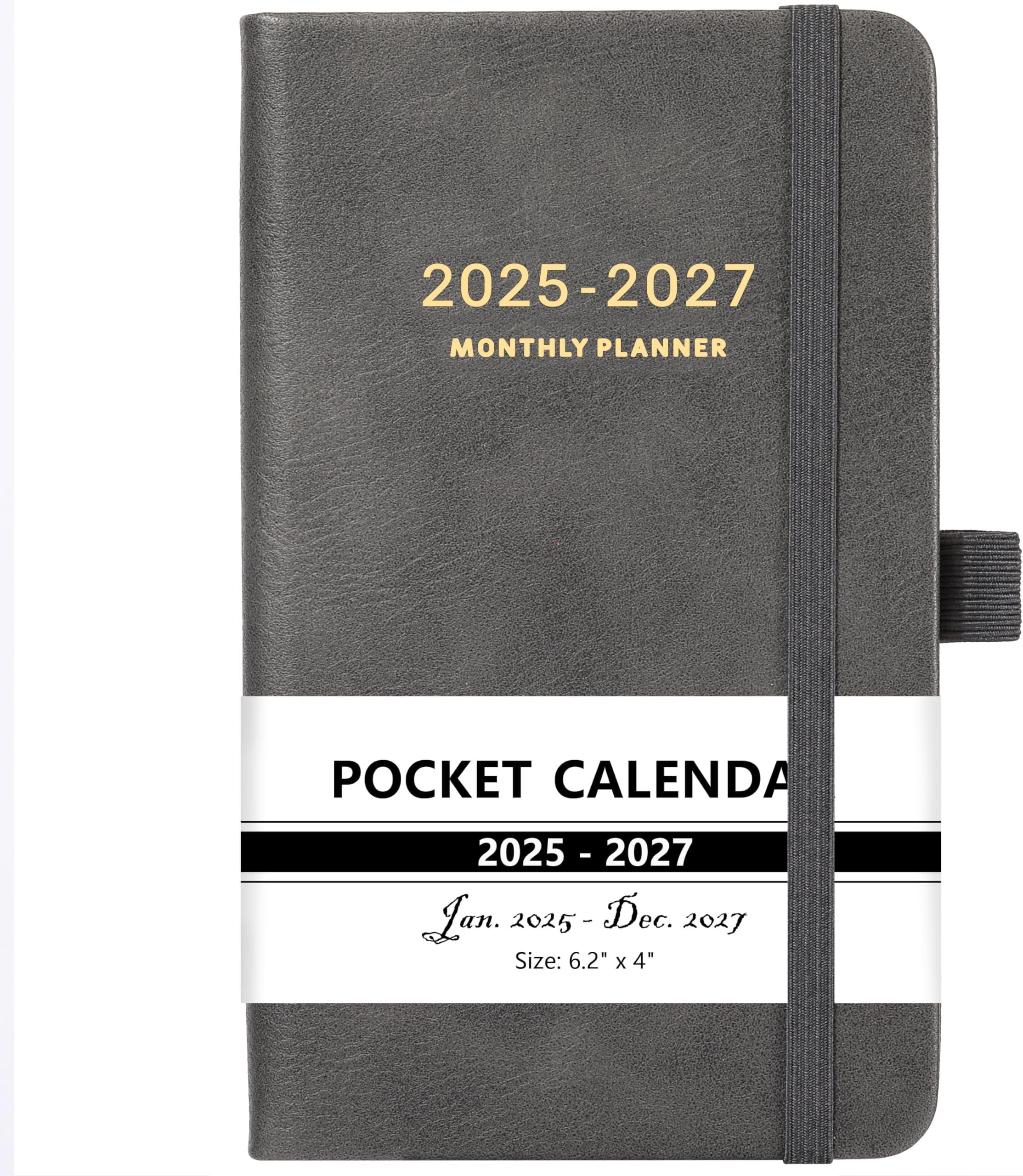 2025-2027 Pocket Planner - Monthly Pocket Calendar (36-Month) With 60 Notes Pages, Jan. 2025 - Dec. 2027, 6.2" x 4", 3-Year Monthly Planner with Contacts, Holidays and Pen Holder, Back Pocket - Grey