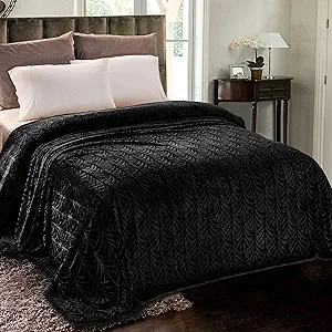 Whale Flotilla Flannel Fleece Twin Size Blanket for Bed, Soft Fluffy Velvet Bedspread Coverlet with Decorative Vintage Pattern for All Season, Warm and Lightweight, 90x66 Inch, Black