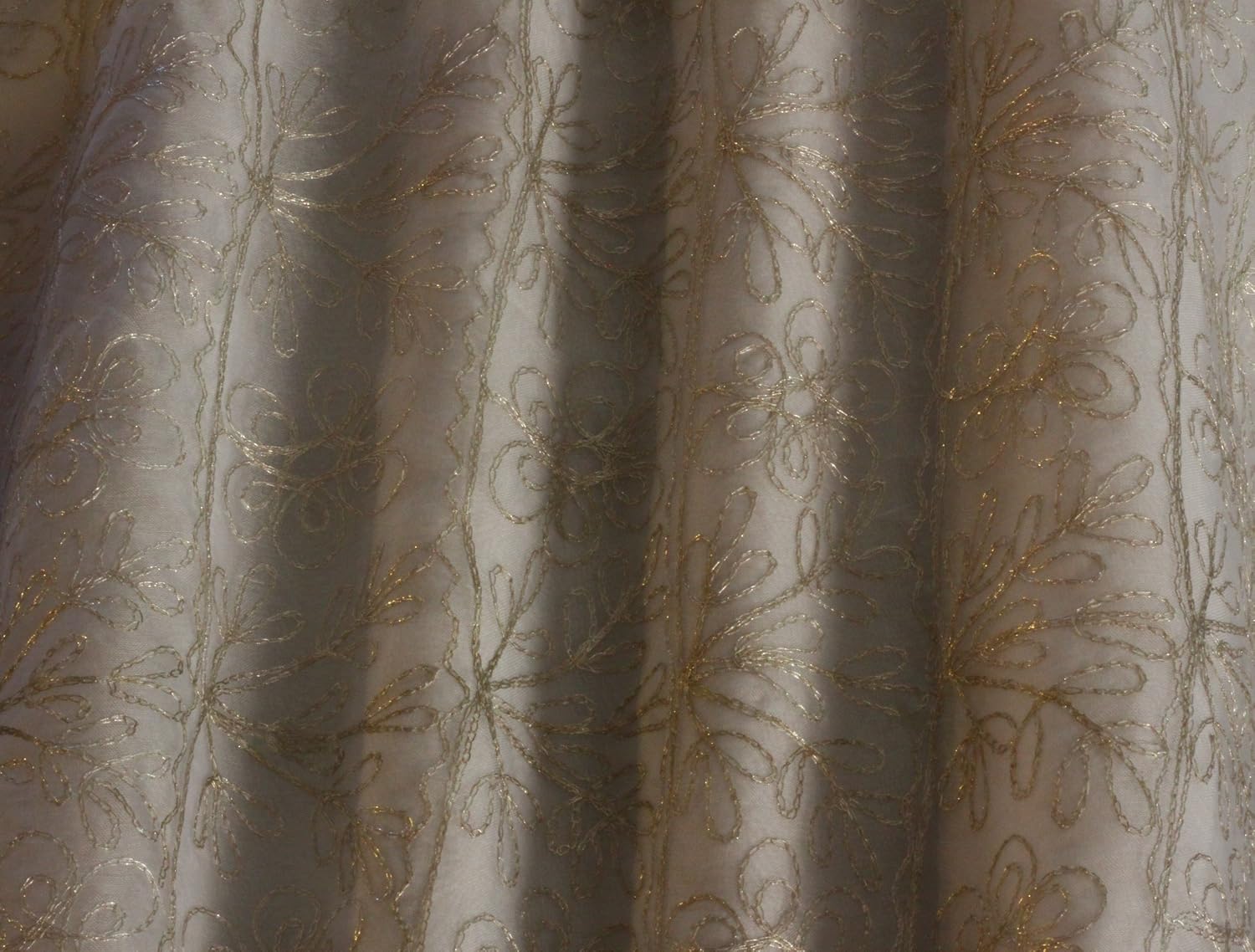 Silver Embroidery on White, 100% Silk Organza Fabric, by The Yard, 44" Wide