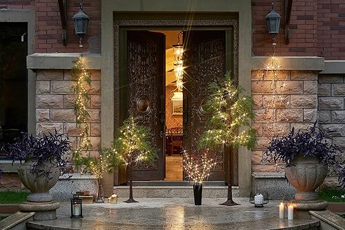 Miniatura 5 de Hairui Árbol de Navidad iluminado con 90 luces LED de hadas de 4 pies, luces de árbol de ciprés sintético con bayas rojas para decoración de