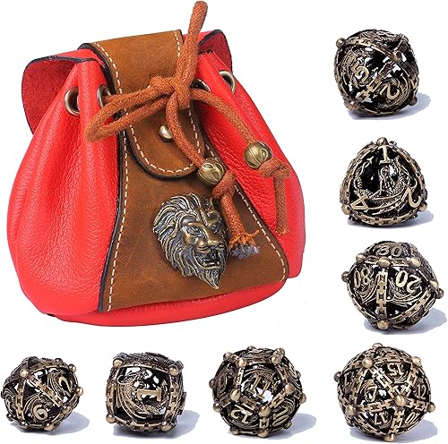 DNDMASTER - Juego de dados DND de metal hueco, dados de diseño único de dragón con bolsa de dados de regalo para juegos de Calabozos y Dragones,