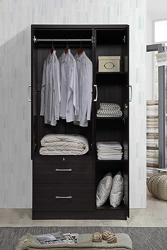 Miniatura 5 de Hodedah Armario de 3 puertas con 2 cajones, 3 estantes en chocolate Chocolate,Caoba,Blanco,Hayedo,Negro -,https://www.amazon.com/dp/undefined