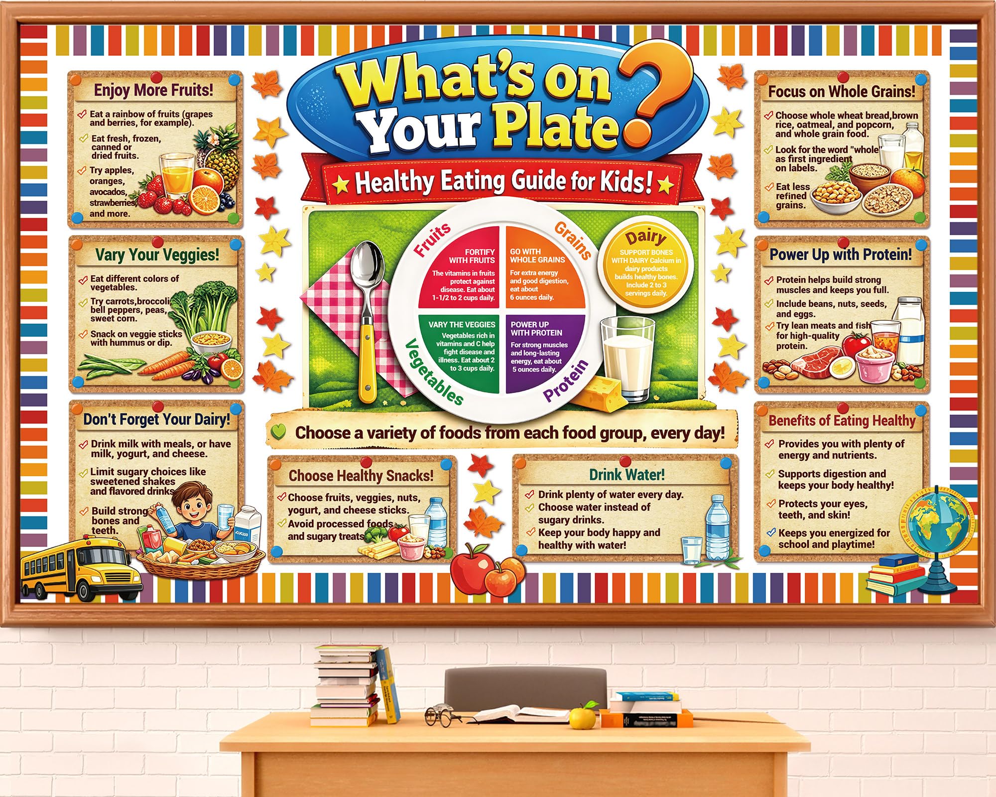 Party Greeting Fall Bulletin Board Set, My Plate Nutrition Cutouts