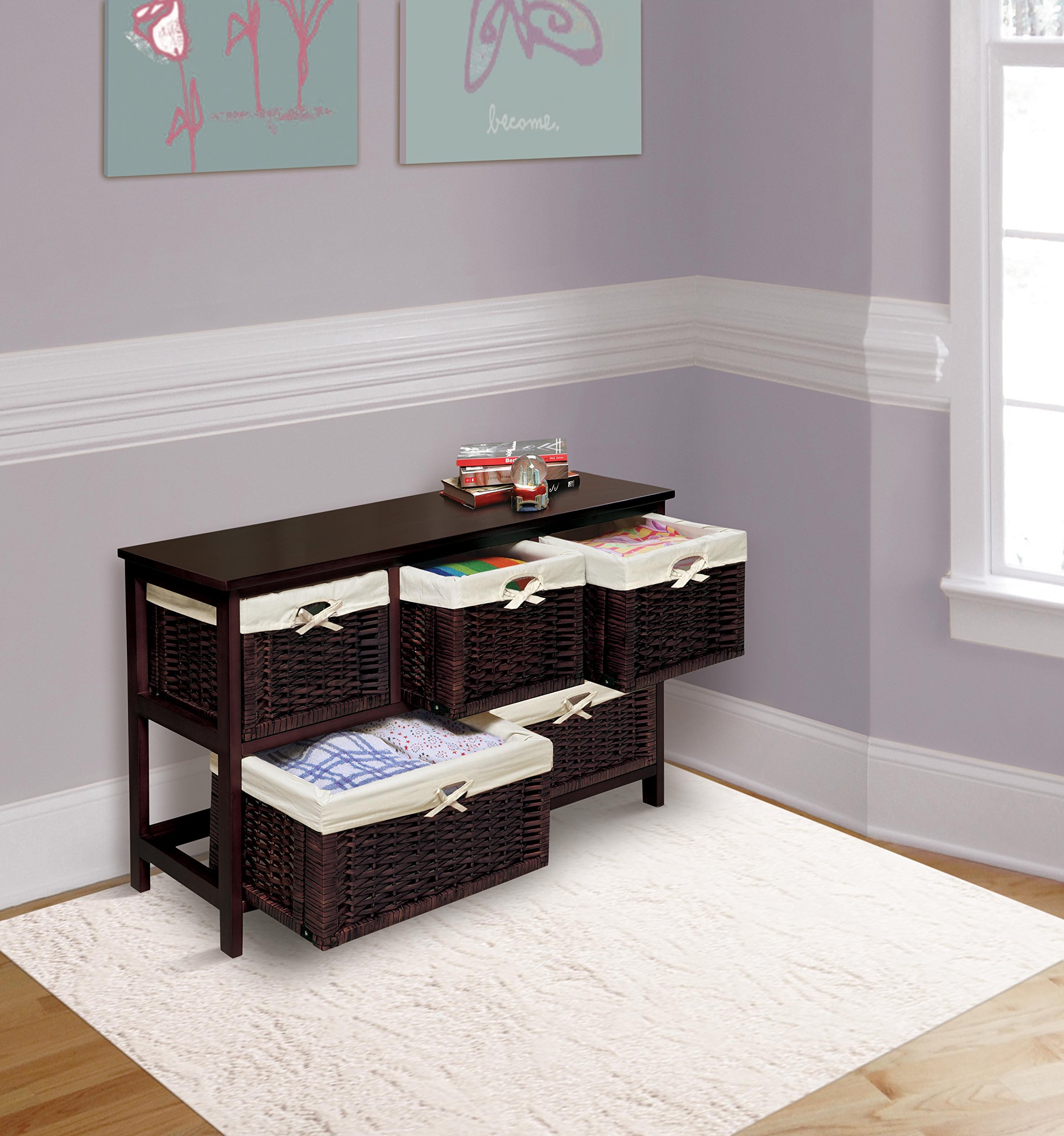 Badger Basket Five Drawer Nursery Storage Organizer with Wicker Baskets and Removable Liners - Wicker/Espresso