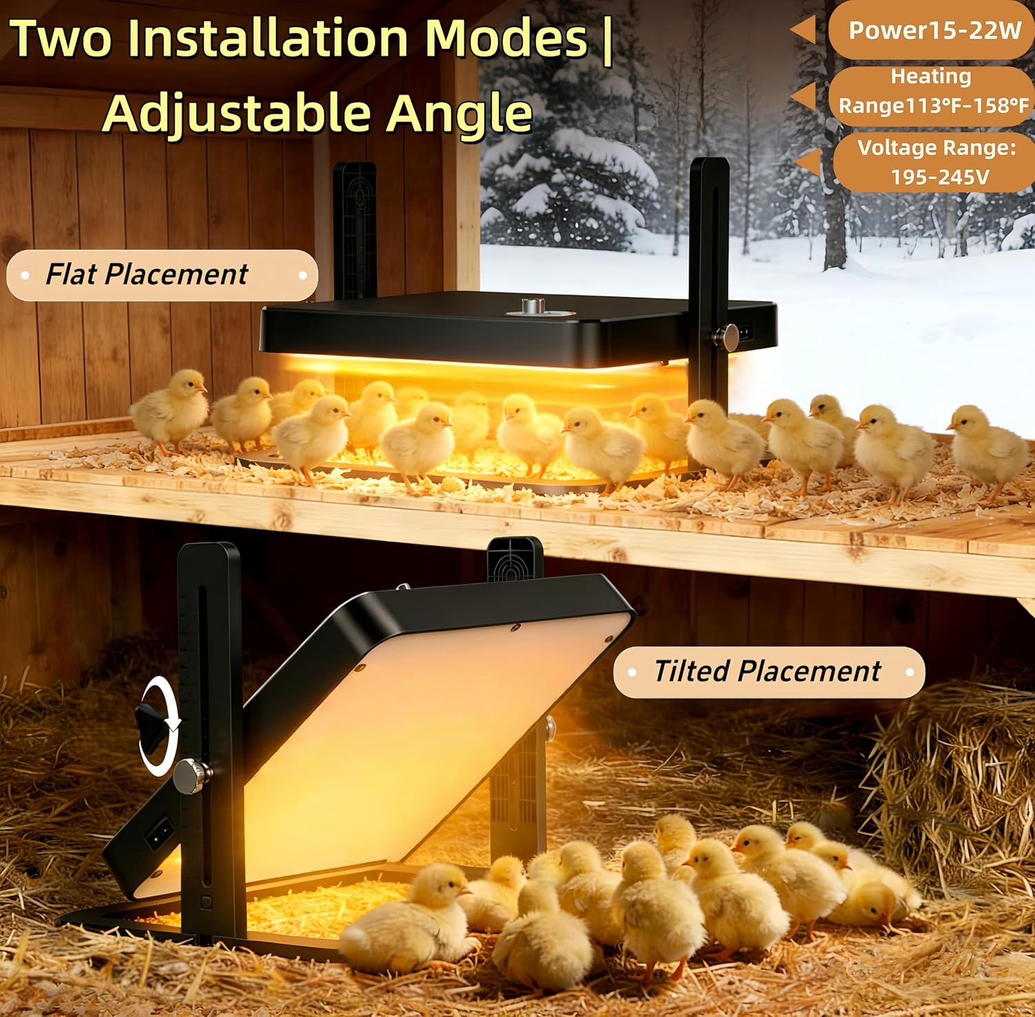 Brooder Heater for Chicks, 10.8"x10.8" Smart Brooder Heating Plate for Up to 10 Chicks, Adjustable Height & Angle, 15-22W Low Energy, Chicken Brooder Heat Warmer for Ducklings, Quails & Small Poultry