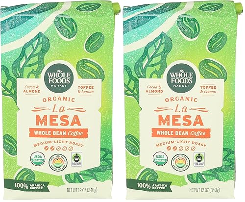 Miniatura 9 de Whole Foods Market, Organic La Mesa - Café en grano entero, tostado medio ligero, cacao, almendras, caramelo y limón, 12 onzas