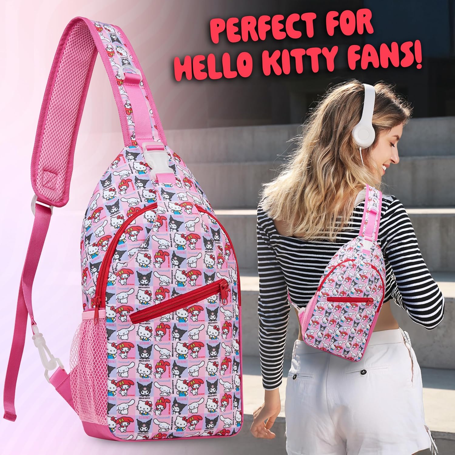 Get Trend Hello Kitty Crossbody Bags for Girls Teens Women Cute Kawaii Sling Travel Bag for Phone Money Gifts for Women (Pink Hello Kitty) - Image 2