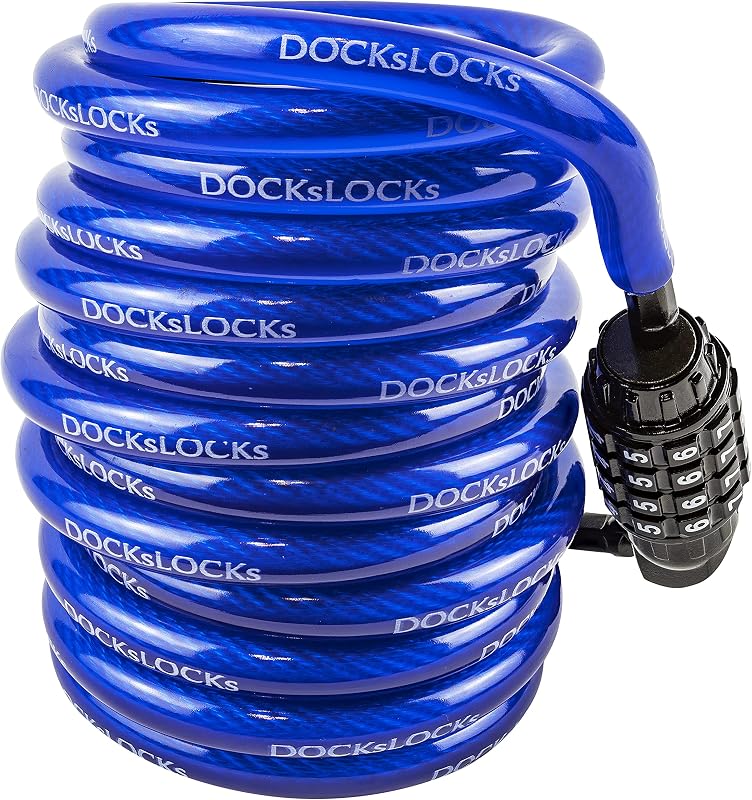 Coiled Security Cable Lock (5ft to 25ft) with Combination, 5ft | Weatherproof, Resettable Combination, Multi-Purpose, Anti-Theft Protection, 10mm Diameter, For Kayaks, Bikes, Scooters
