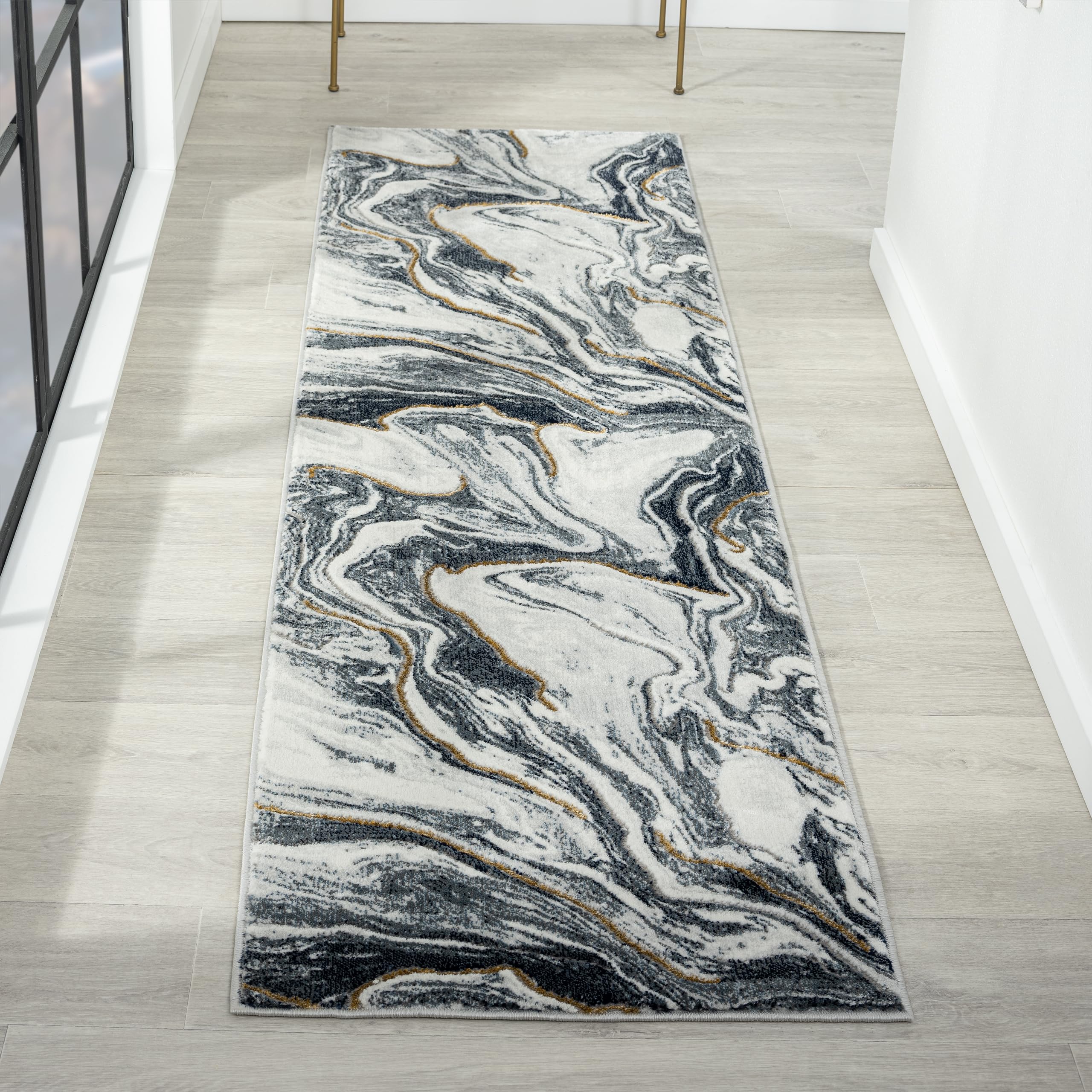 LUXE WEAVERS Marble Abstract Pattern Blue 2x7 Area Rug