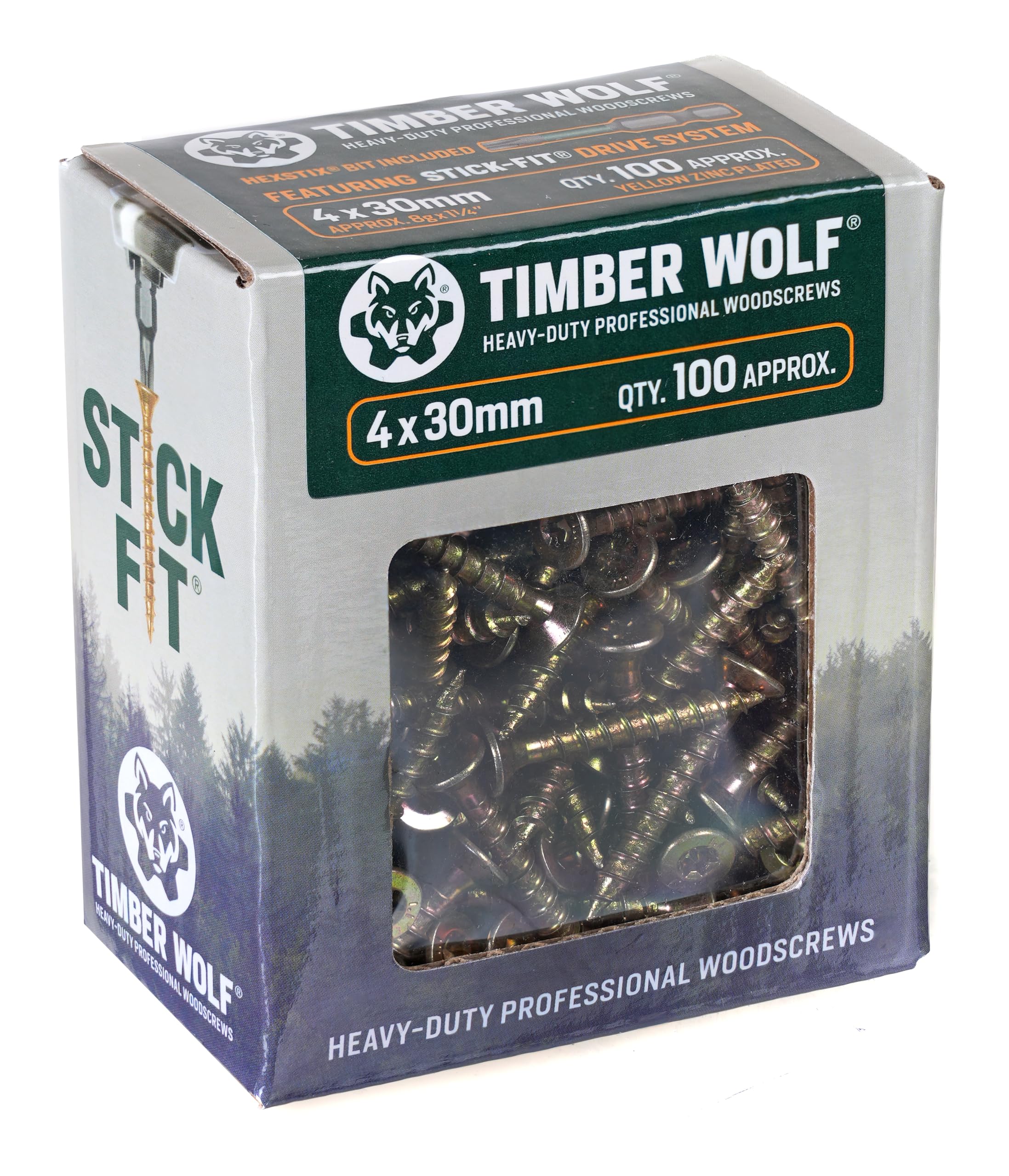 Timber Wolf Zinc & Yellow (Gold) Timber Tw40030 Wolf Woodscrews - 4.0 X 30Mm - Box Of 100,