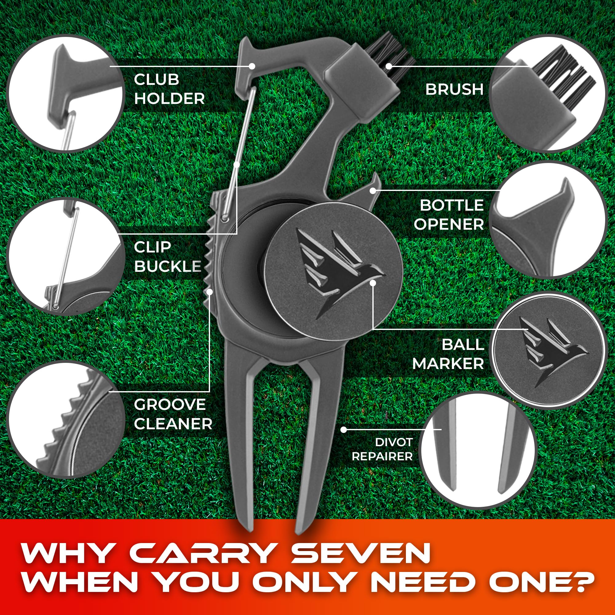 SWIFTEE Coffret cadeau de golf Premium – Outil multifonction 7 en 1 pour golfeurs + ensemble complet d'accessoires (Tees, marqueur de balle, clip de chapeau, pochette) – Cadeau de golf parfait