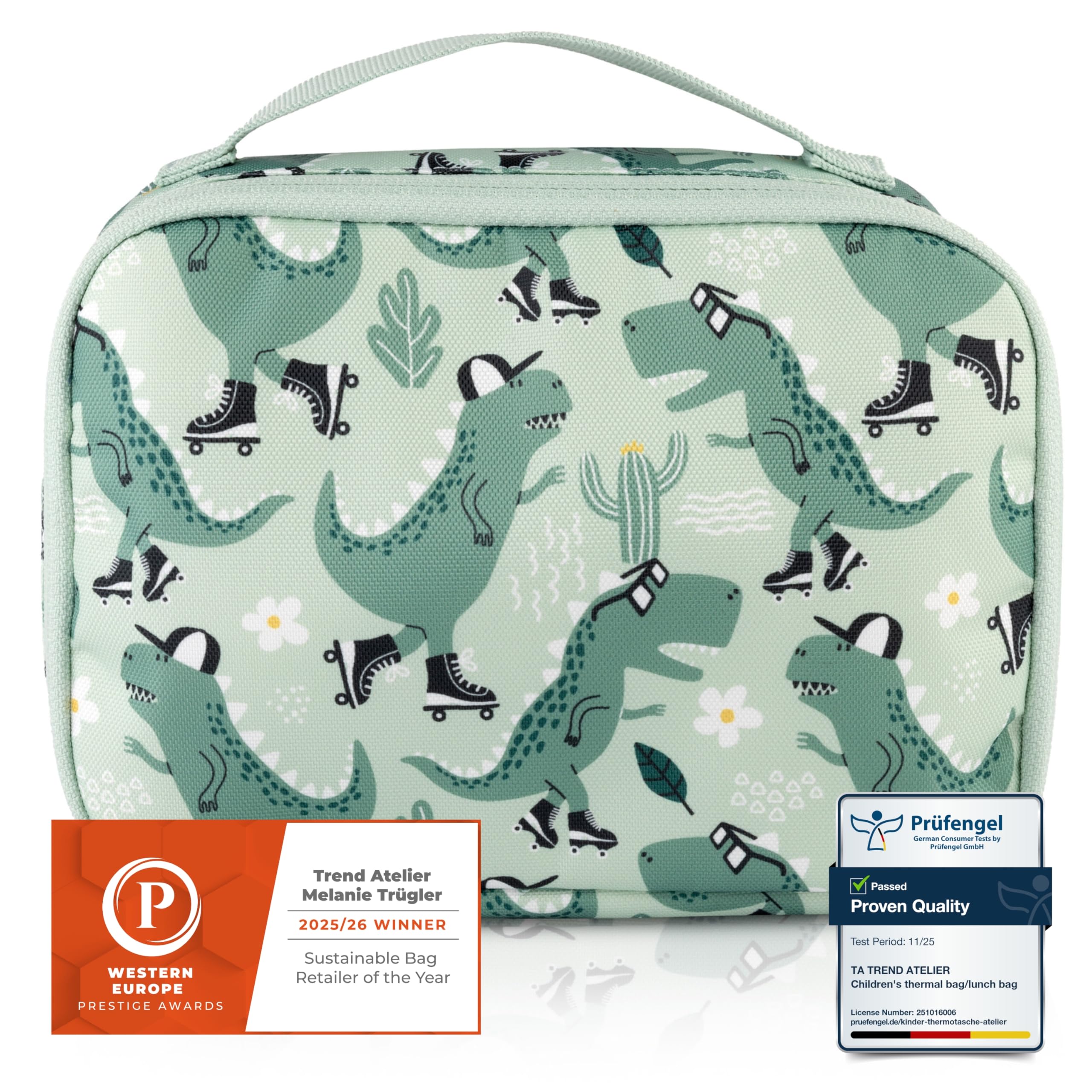 Sac Isotherme Repas Enfant Vert Dinosaure 21,5 x 14,5 x 6,5 cm