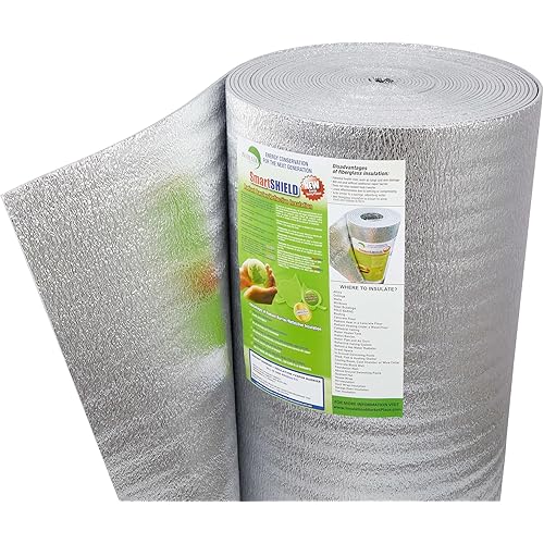 SmartSHIELD -5mm 48''X50ft Reflective Insulation Roll, Foam Core Radiant Barrier, Heat-Cold Shield, Thermal Foil Insulation - Pure Aluminum