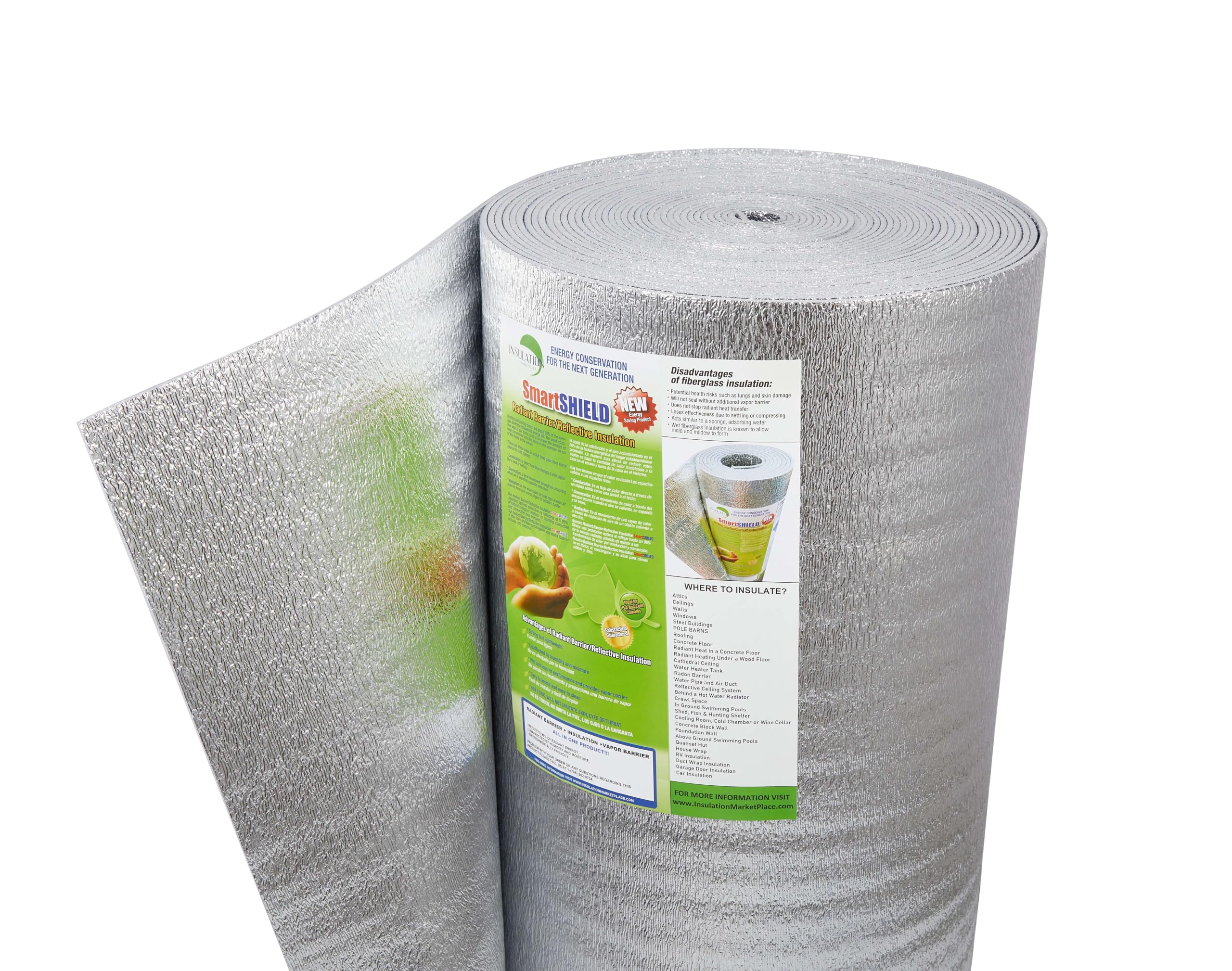 SmartSHIELD -5mm 48''X50ft Reflective Insulation Roll, Foam Core Radiant Barrier, Heat-Cold Shield, Thermal Foil Insulation - Pure Aluminum