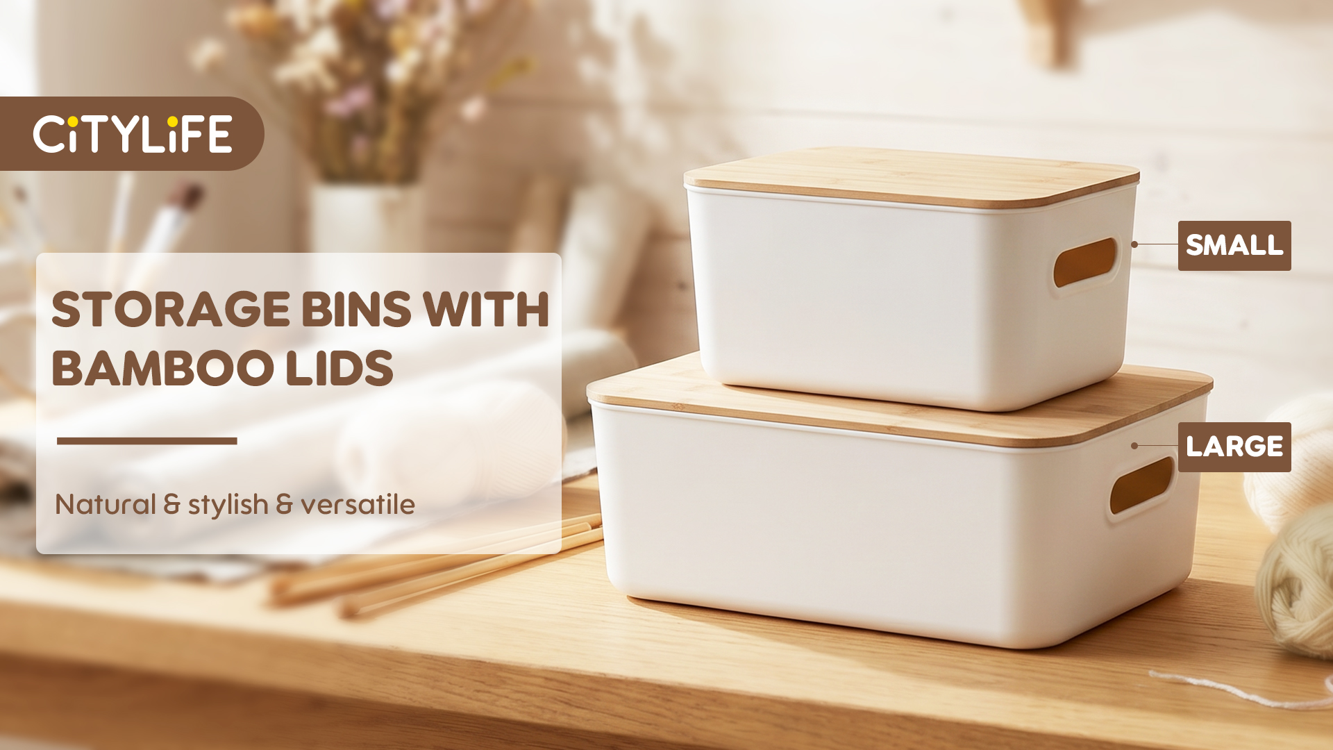 Amazon.com - Citylife Storage Bins with Bamboo Lids 7QT Plastic