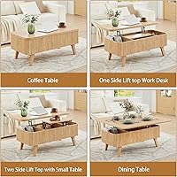 Vista 4 de Mesa de centro 3 en 1 con tapa elevable, mesas de centro convertibles acanaladas que se convierten en mesas de comedor, moderna mesa central de 3