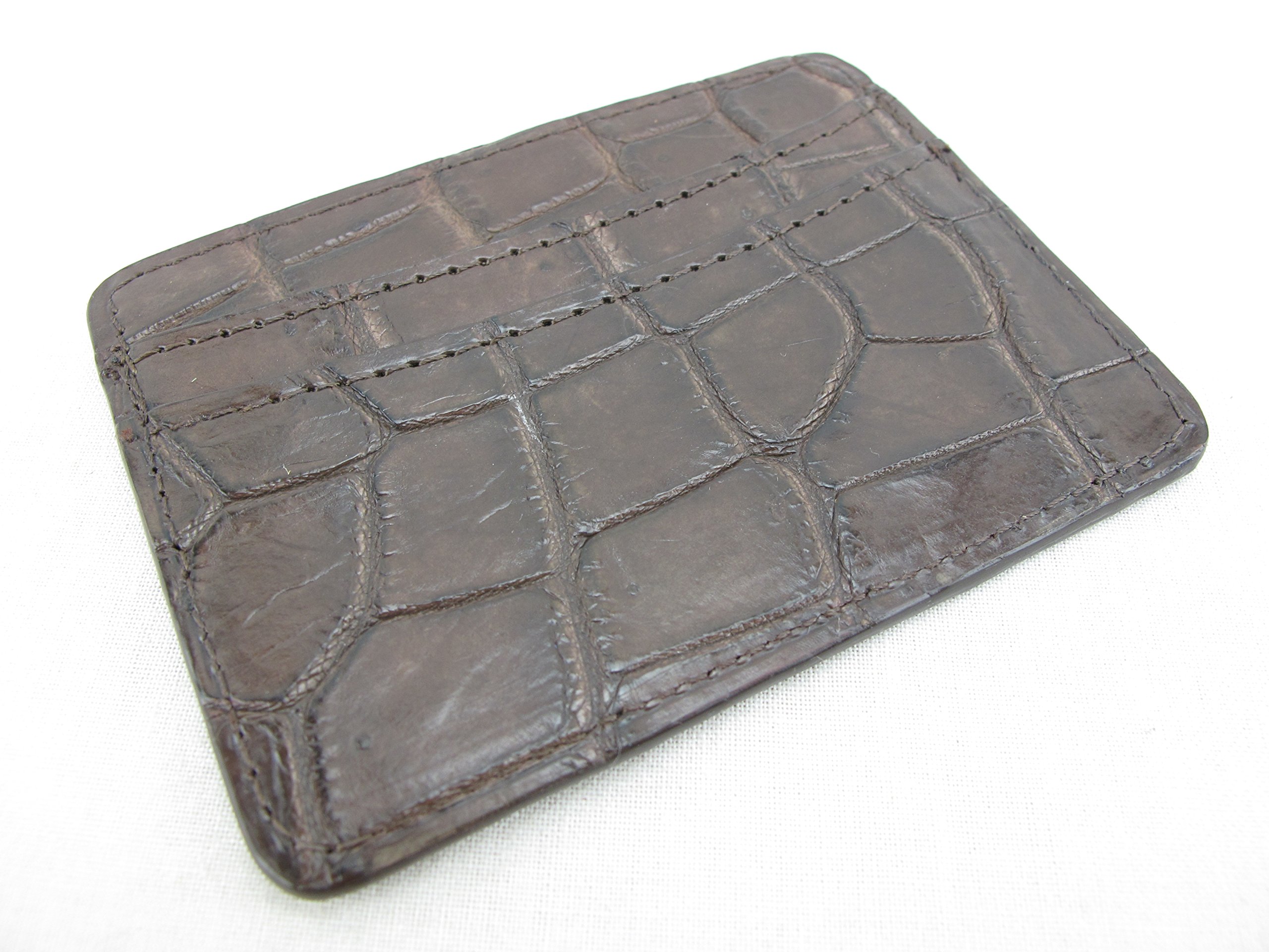Pelgio Genuine Crocodile Skin Leather Slim Business Credit Card Holder Sleeve Wallet (Chocolate Brown)