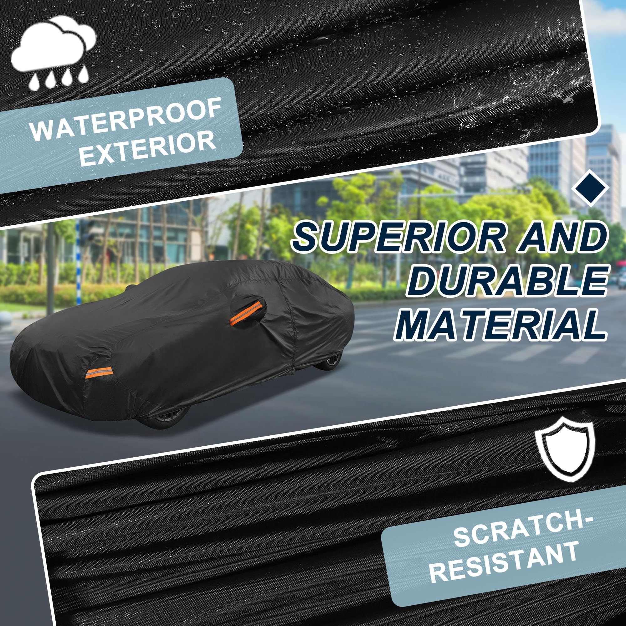 ATOCOVER Black Heavy Duty Waterproof Car Cover for Sedan 179-185 - All-Weather UV Protected Outdoor Full Exterior Cover — view 4