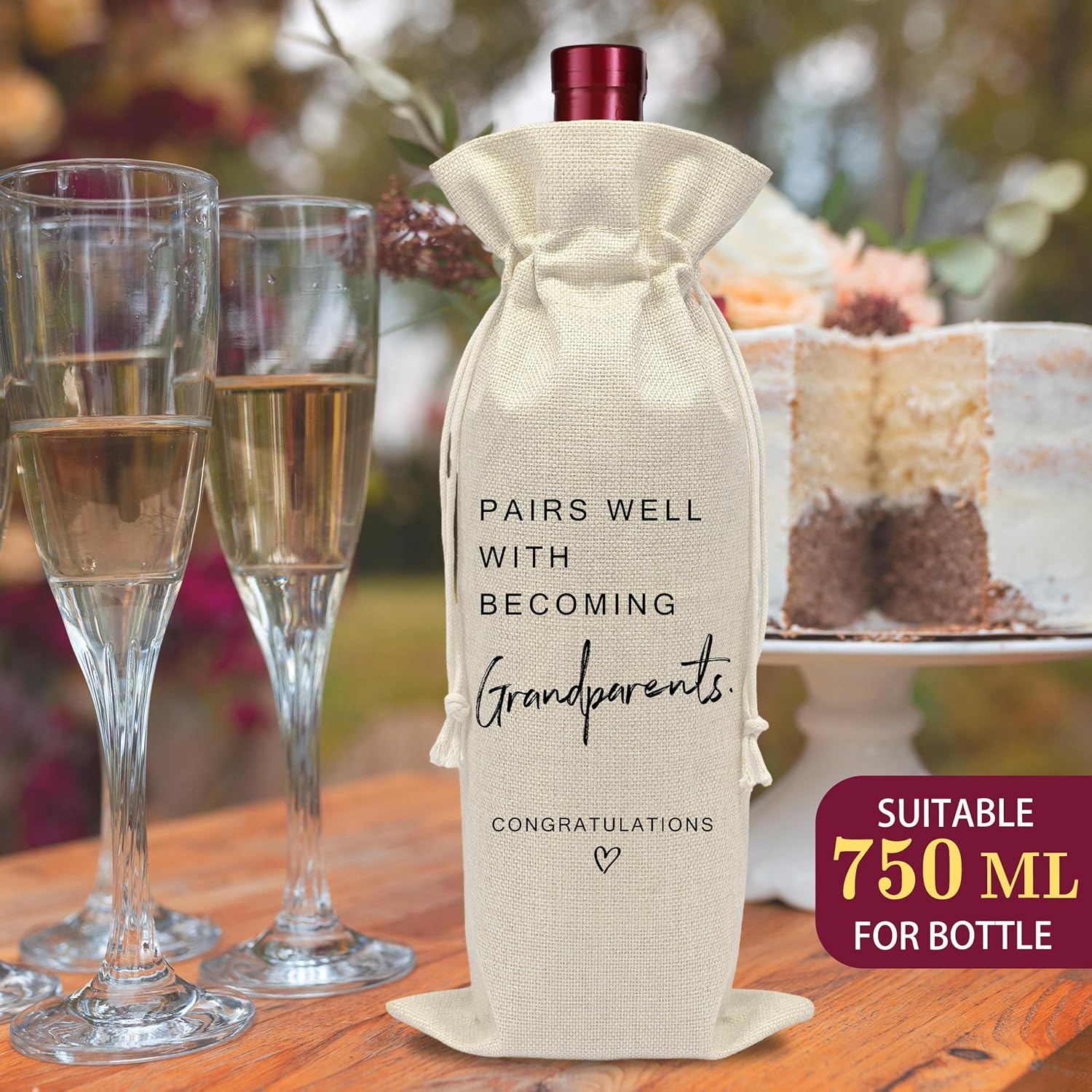AWSICE Pregnancy Announcement Wine Gifts - Pairs Well with Baby Shower Gifts - Reusable Wine Bottle Bags with Drawstring for Grandparents - Baby Planning Shower Decorations-A14 - Image 3