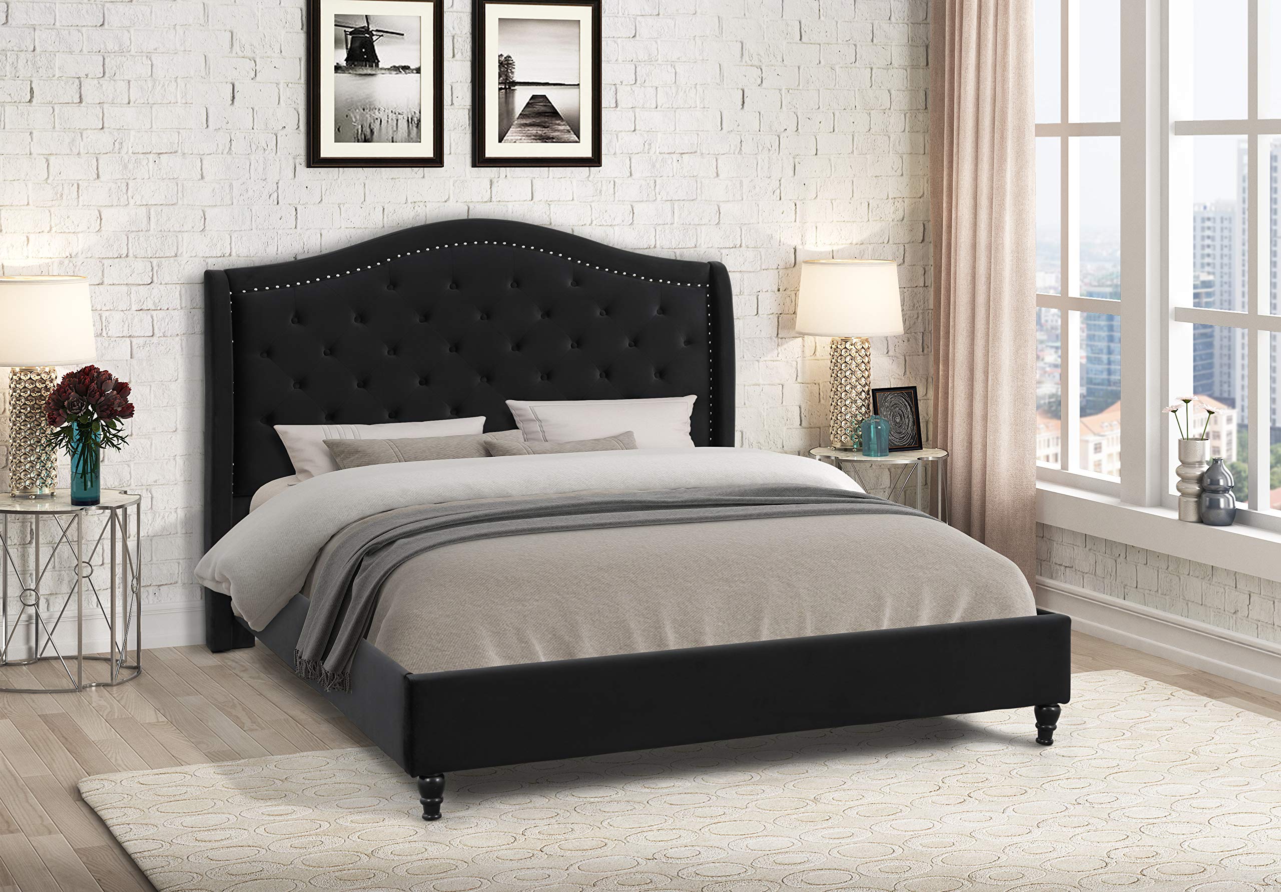 Best Master Furniture Sophie Upholstered Velour Low Profile Platform Bed, California King, Black (BOX 2 of 2 ONLY)