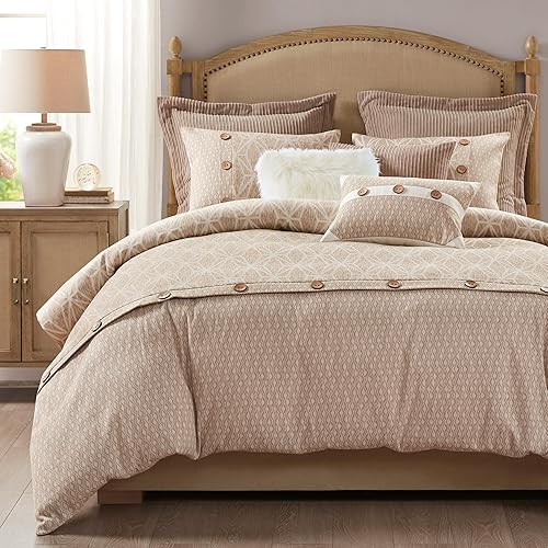 Madison Park King Comforter Set, Trendy Geometric Jacquard, Soft Microfiber Reverse, Oversized Comforters, All Seasons Down Alternative Overfilled Comforters, Grace, King Taupe 9 Piece