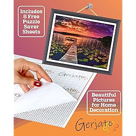 Puzzles for Adults 1000 Pieces - Ideal Gift for Loved Ones, Gift-Ready Box, Letters on Back, 8 Jigsaw Puzzle Saver Sheets & Full-Size Poster - Scenic Landscape Sunset with Dock & Lilies by GERJATO