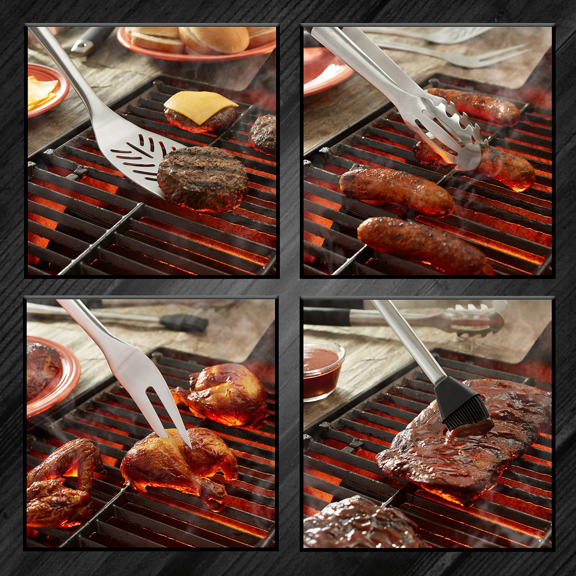 Pure Grill 4-częściowy zestaw narzędzi do grilla ze stali nierdzewnej – akcesoria do grilla klasy profesjonalnej