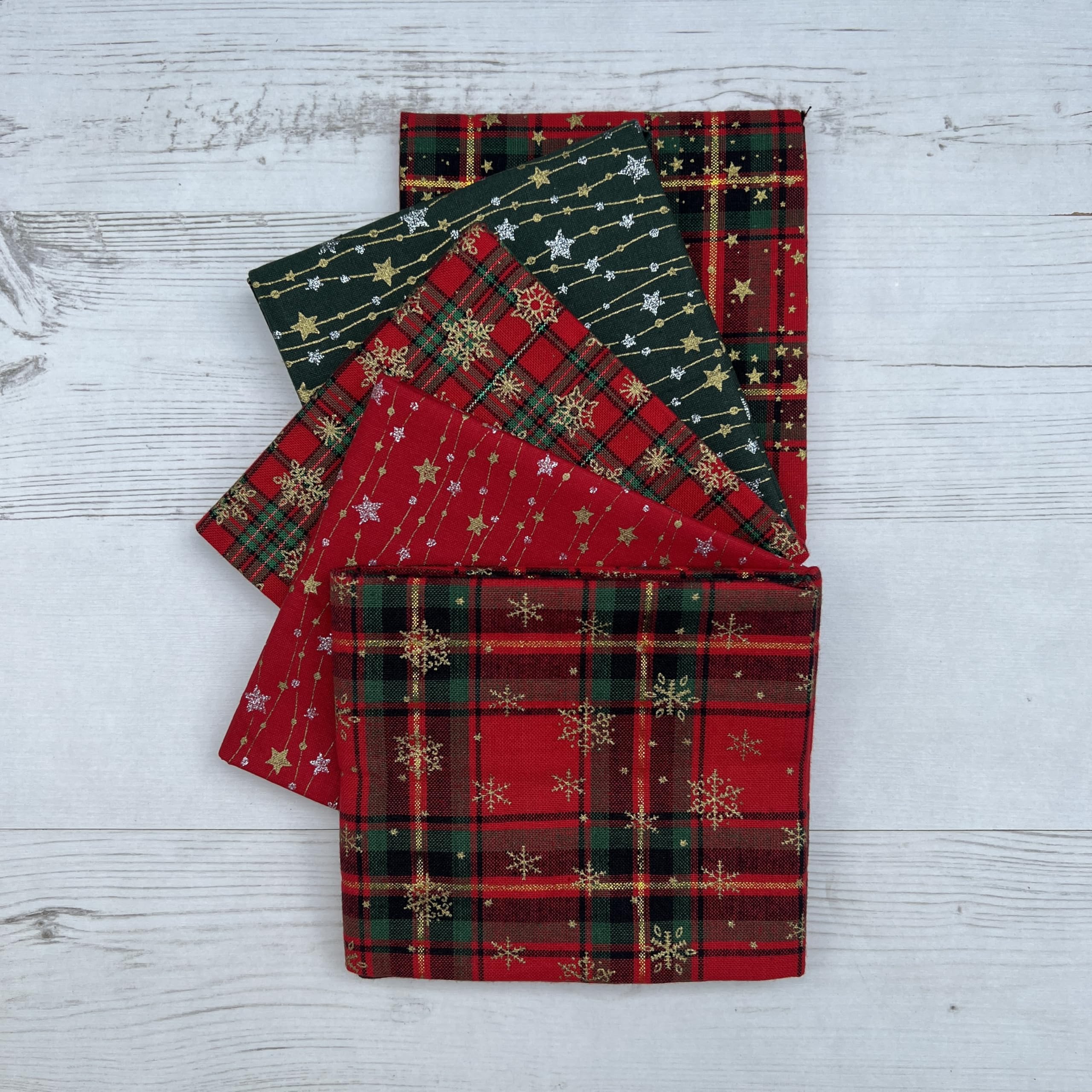100% Cotton Christmas Xmas 5 Pack Fat Quarter Fabric Bundle for Patchwork Quilting Sewing Crafts | 19" x 20" (50cm x 52cm) (Tartan Check)
