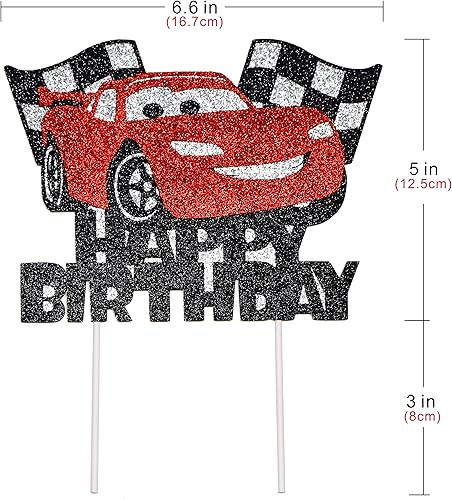 Miniatura 5 de Artczlay - Decoración para tartas con temática de carreras, bandera a cuadros, negro y rojo, cumpleaños y baby shower, decoración de pasteles, 1