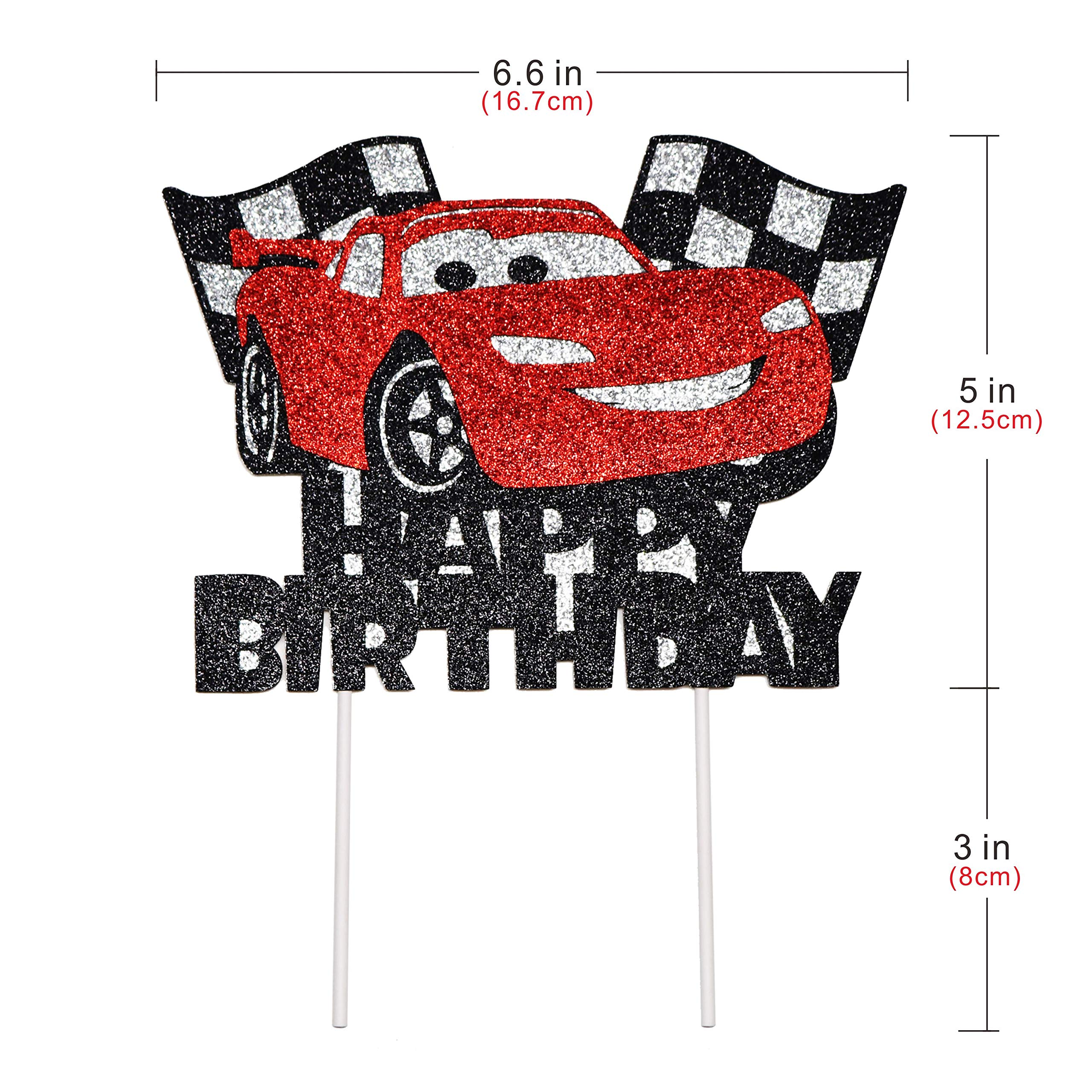 Artczlay Happy Birthday Cake Decoration Racing Flash Cake Topper Checkered Flag Racing Theme Party Supplies Baby Shower Car Theme Traffic Theme Party Cake Topper (Black and Red)