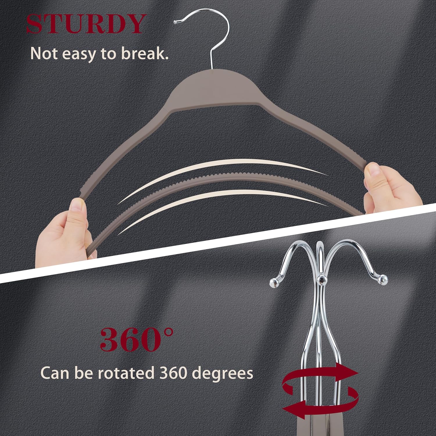 ELONG HOME Plastic Clothes Hangers, Upgraded Rubber Non Slip Plastic Hangers, Non Velvet Durable Slim Clothing Hangers, 17.7 Inches Wide for Adults Clothes, 20 Pack - Image 7