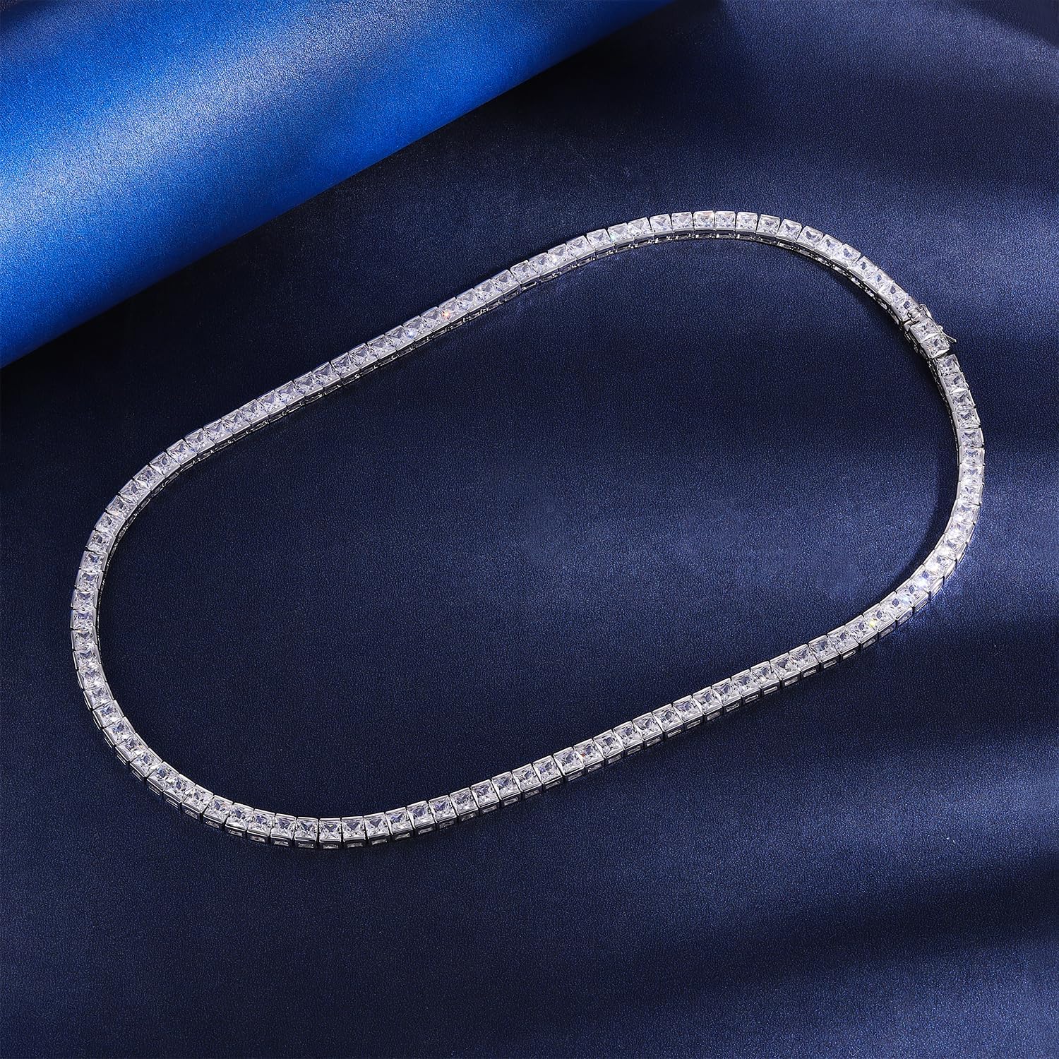 Gemsme 4mm Square Tennis Necklaces for Women/Men - 18K Yellow/White Gold Plated 4 * 4mm Square Cubic Zirconia Classic Diamond Tennis Chain, Ladies Tennis Necklace Size 16-20 inch - Image 3