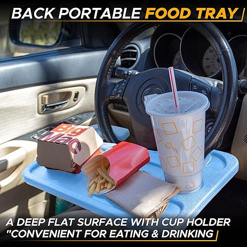 Vista 39 de EcoNour Escritorio 2 en 1 para volante de automóvil Bandeja para volante para laptop y alimentos Bandeja de mesa rosa para comer con soporte