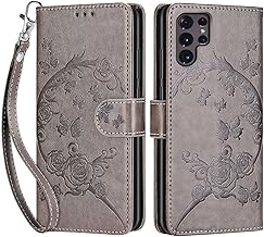 Handyhülle für Samsung Galaxy S22 Ultra Hülle, Premium PU Leder Flipcase Magnetverschlüsse Schutzhülle Klapphülle mit Kartenhalter Faltbare Brieftasche Hülle für Samsung Galaxy S22 Ultra - grau