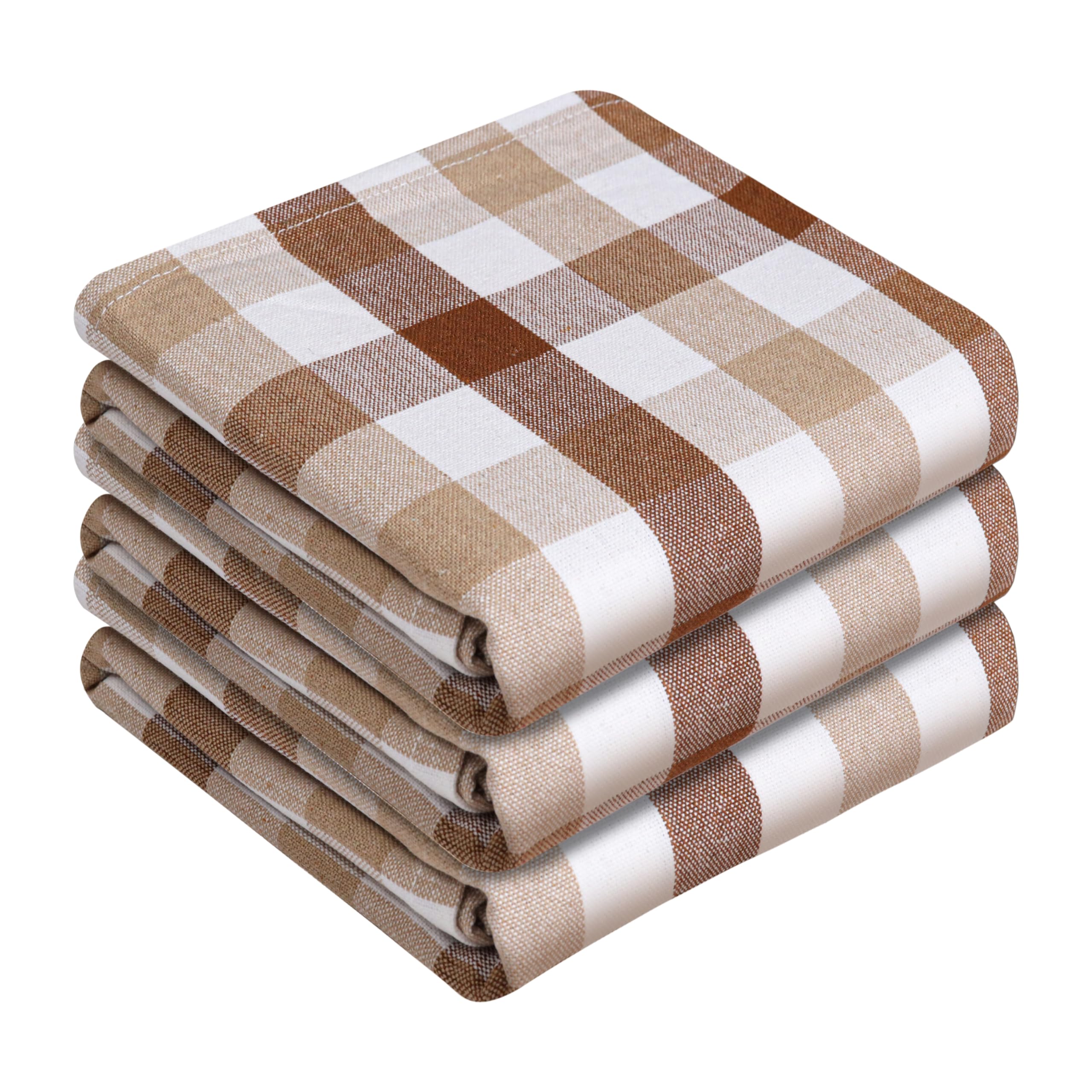 HEIRLOOM COMFORT Gingham Check Kitchen Towels 3 Pack, 45x66 cm, 100% Cotton, Super Absorbent & Quick Dry, Durable Dish Towel for Drying Dishes, Machine Washable, Everyday Use - Brown, Beige, White โ image 1